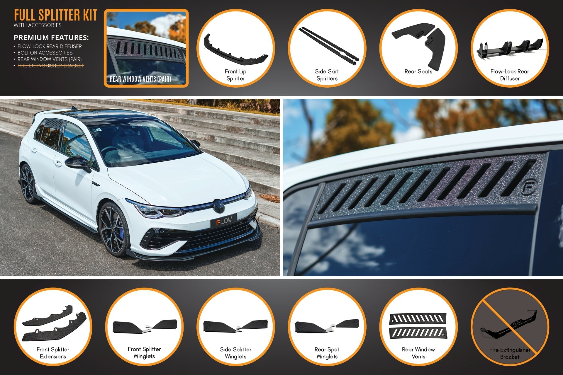 Flow Designs MK8 Golf R Full Lip Splitter Set - iilumolab