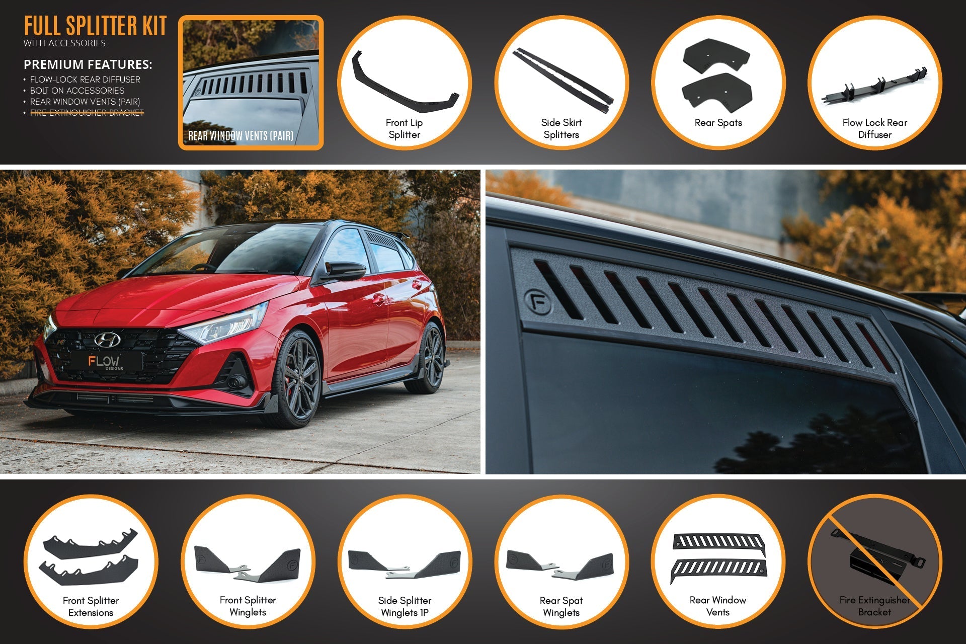 Flow Designs i20 N BC3 Pre-Facelift Full Lip Splitter Set - iilumolab