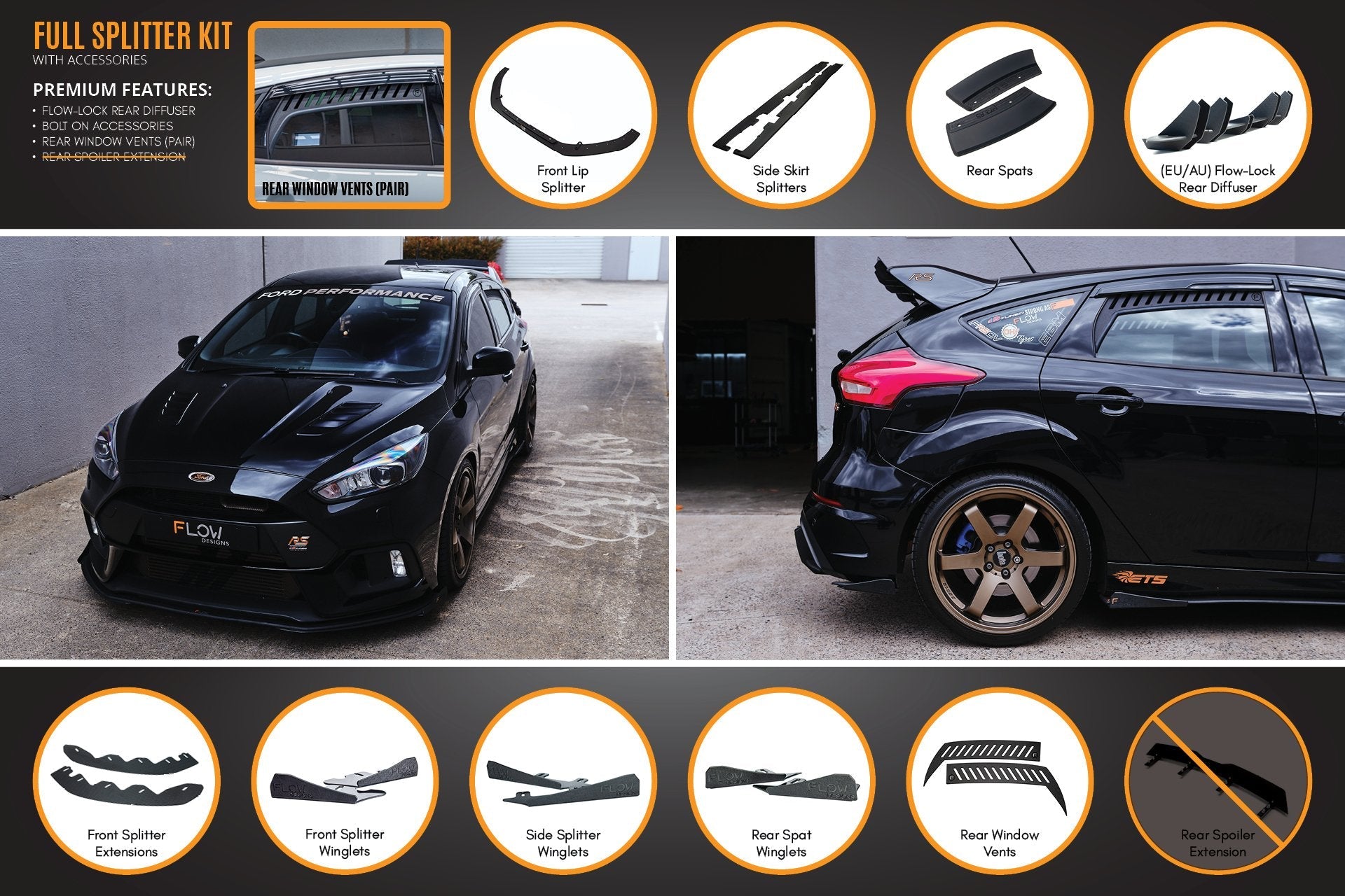 Flow Designs MK3 Focus RS Full Lip Splitter Set - iilumolab