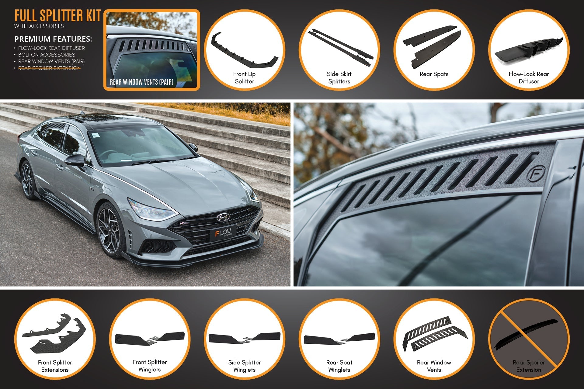 Flow Designs DN8 Sonata N Line 2020-2023 Full Lip Splitter Set - iilumolab