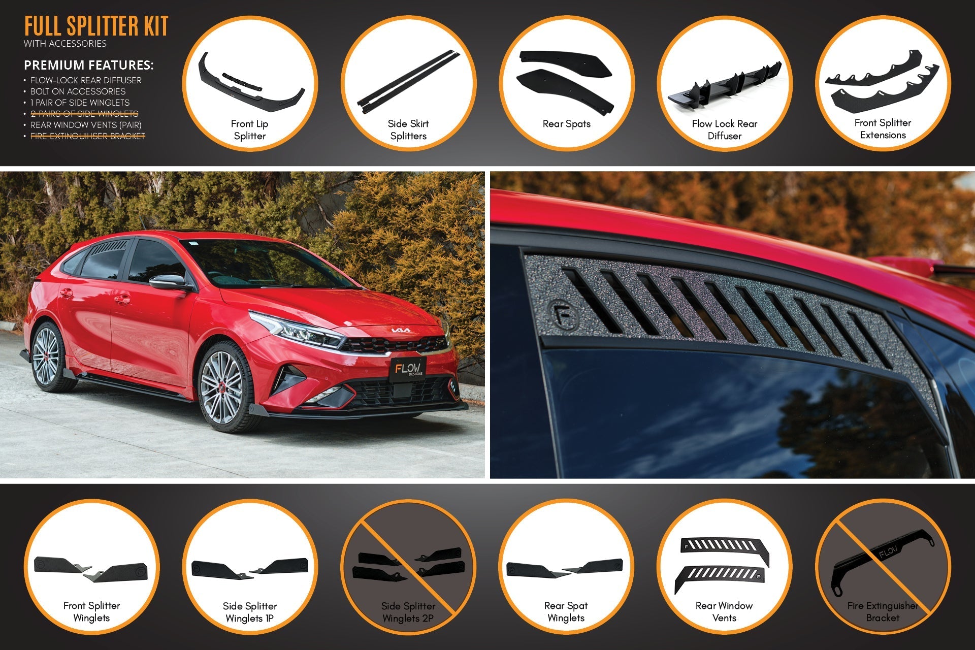 Flow Designs Cerato GT Hatch Facelift Full Lip Splitter Set - iilumolab