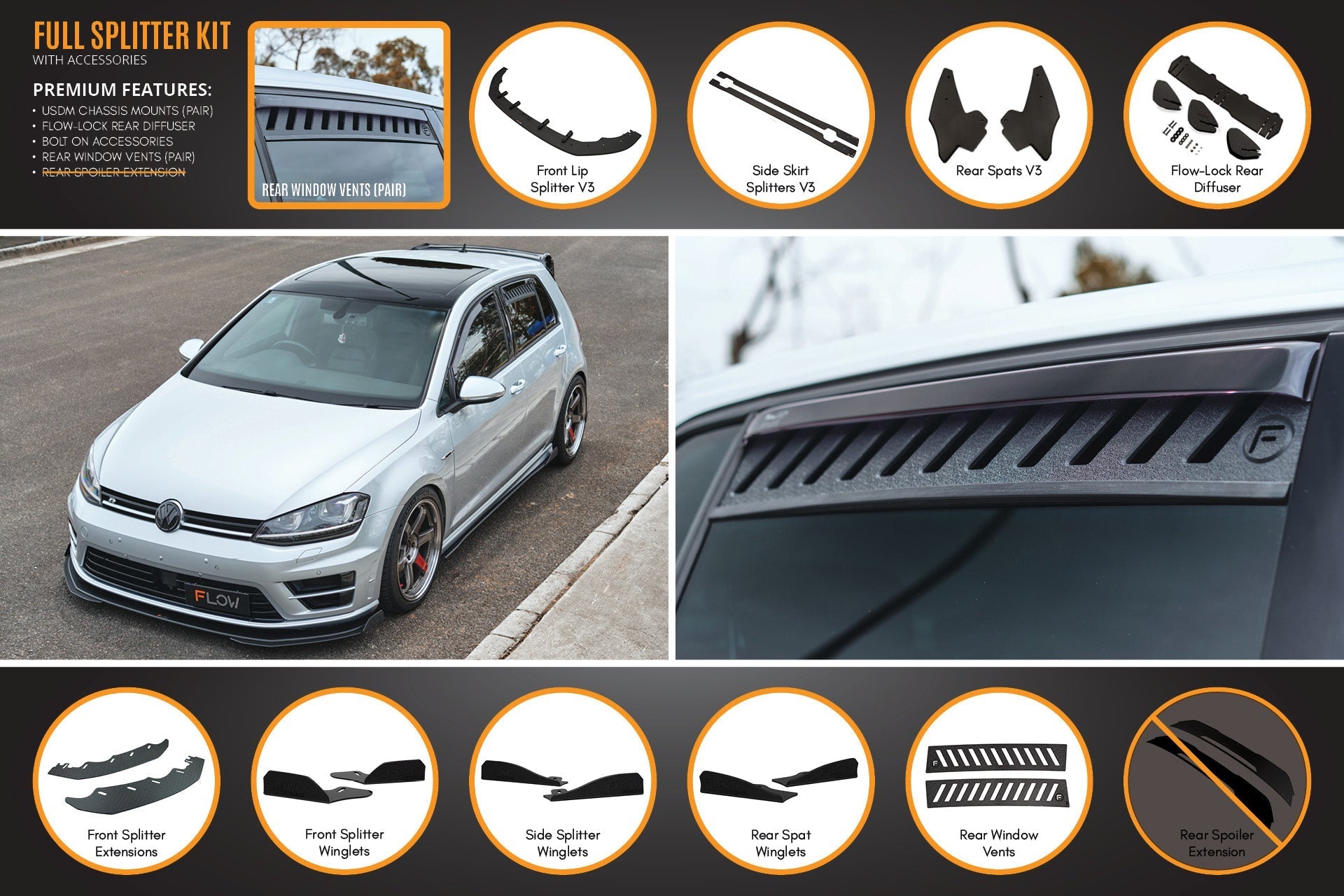 Flow Designs MK7 Golf R (USDM) Full Lip Splitter Set - iilumolab