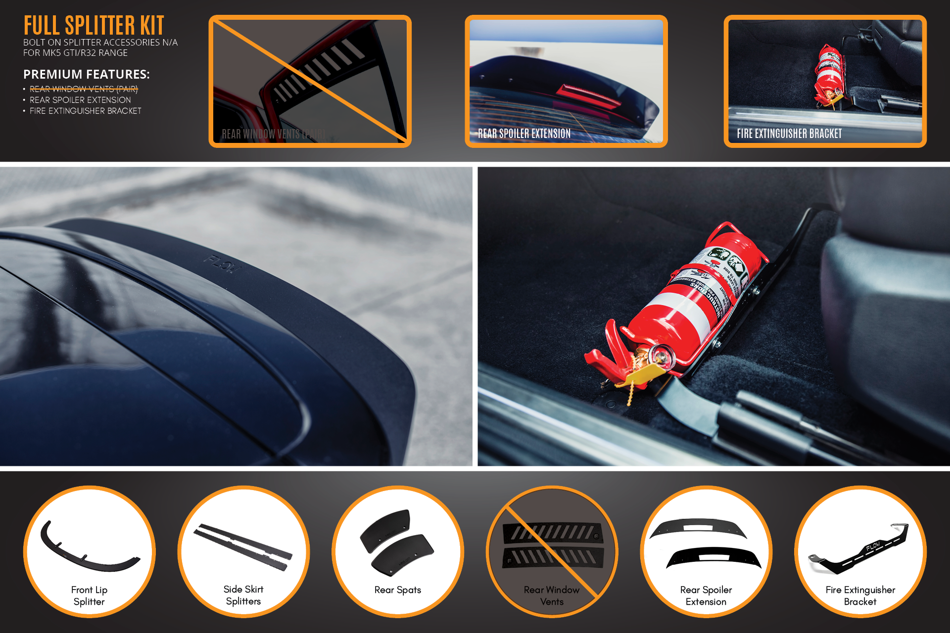 Flow Designs MK5 Golf GTI Full Lip Splitter Set - iilumolab