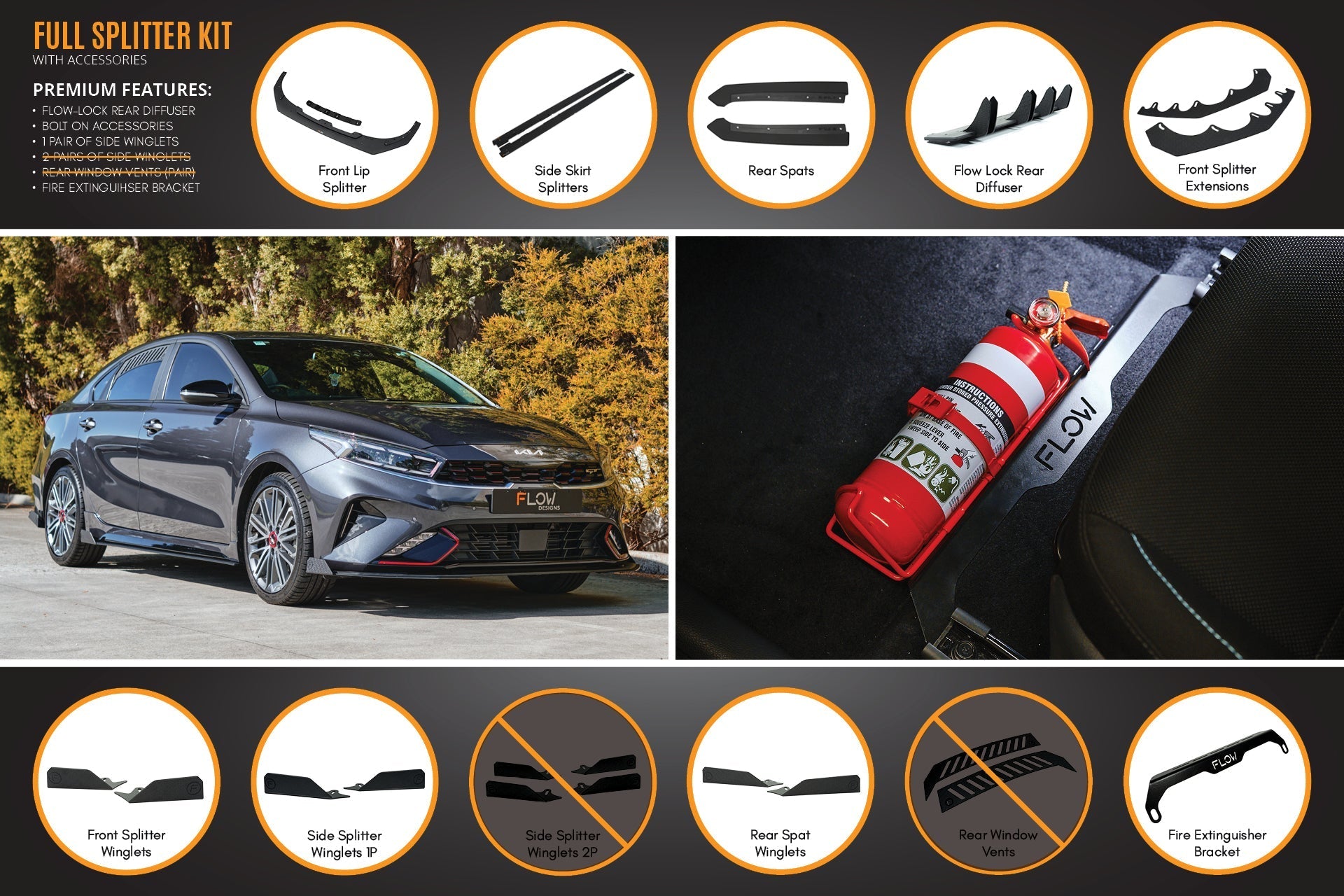 Flow Designs Cerato GT Sedan FL Full Lip Splitter Set - iilumolab