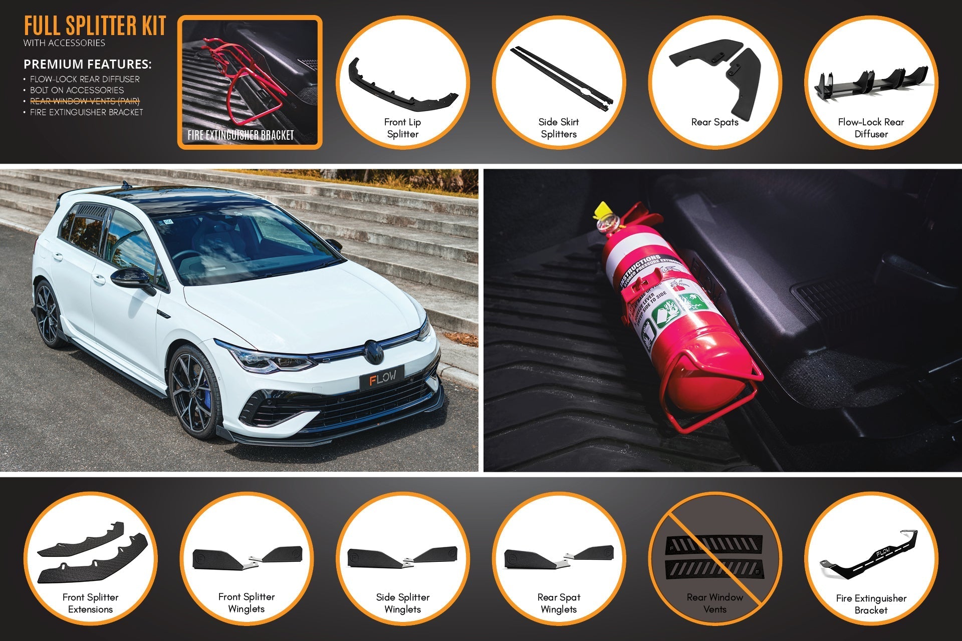 Flow Designs MK8 Golf R Full Lip Splitter Set - iilumolab