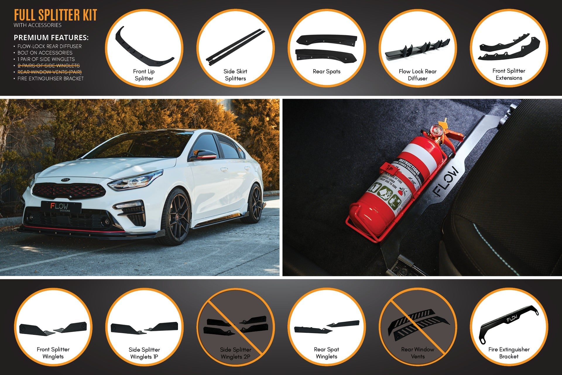Flow Designs Cerato GT Sedan PFL Full Lip Splitter Set - iilumolab