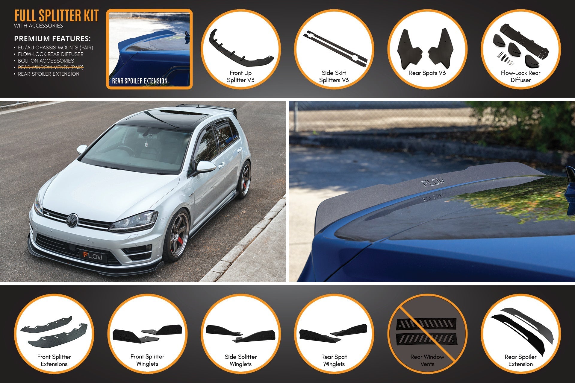 Flow Designs MK7 Golf R (EU/AU) Full Lip Splitter Set - iilumolab