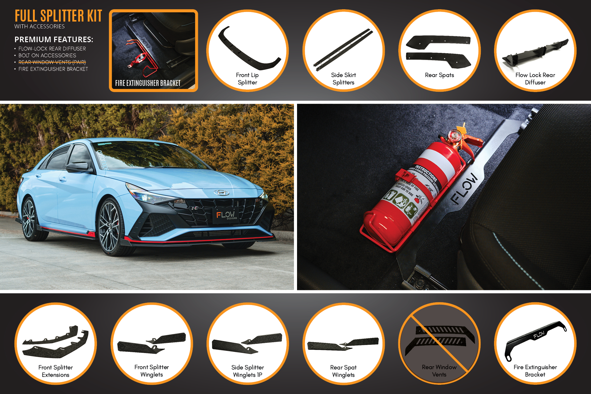 Flow Designs CN7 Elantra N Sedan 2021 Full Lip Splitter Set - iilumolab