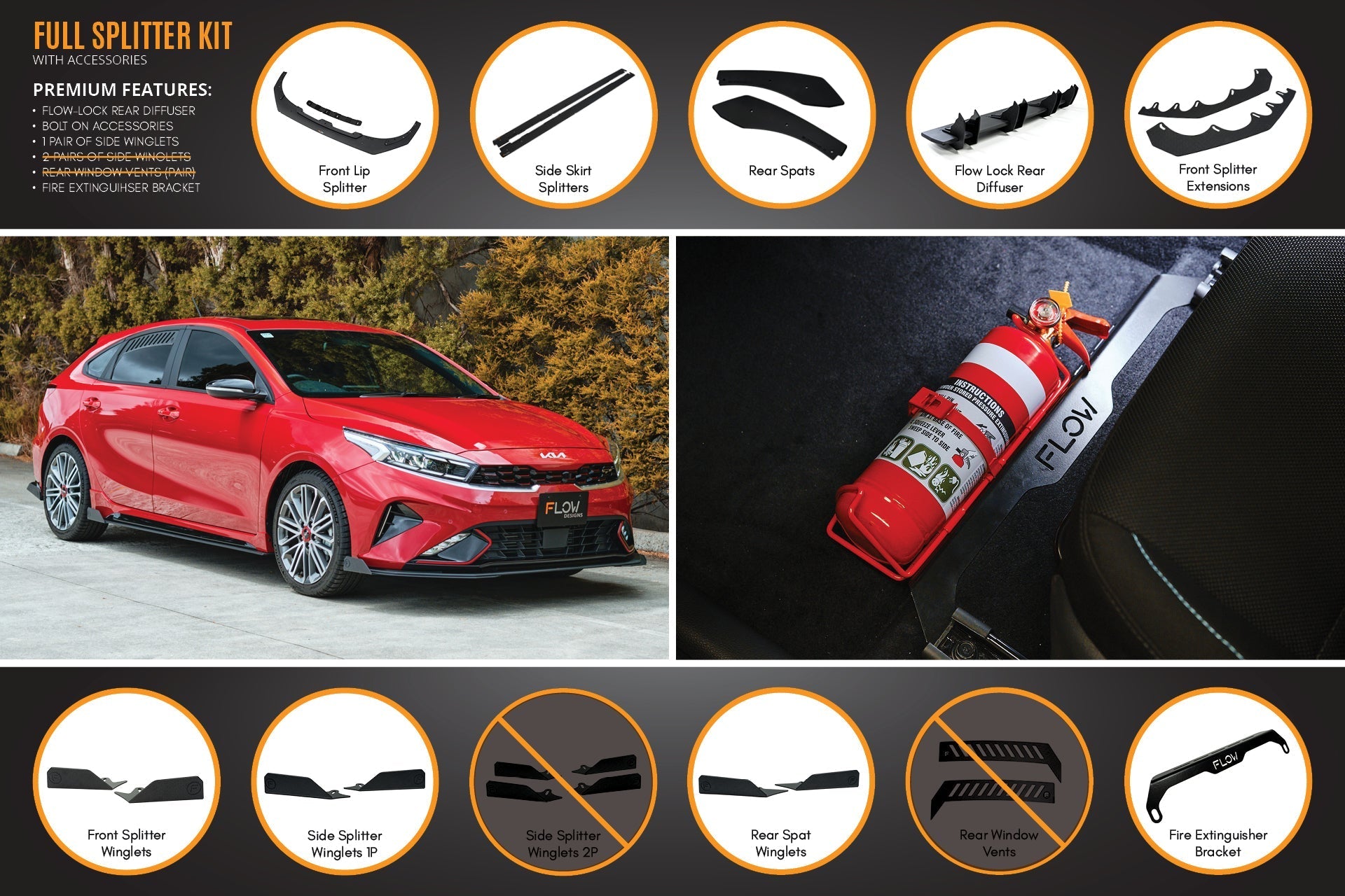 Flow Designs Cerato GT Hatch Facelift Full Lip Splitter Set - iilumolab