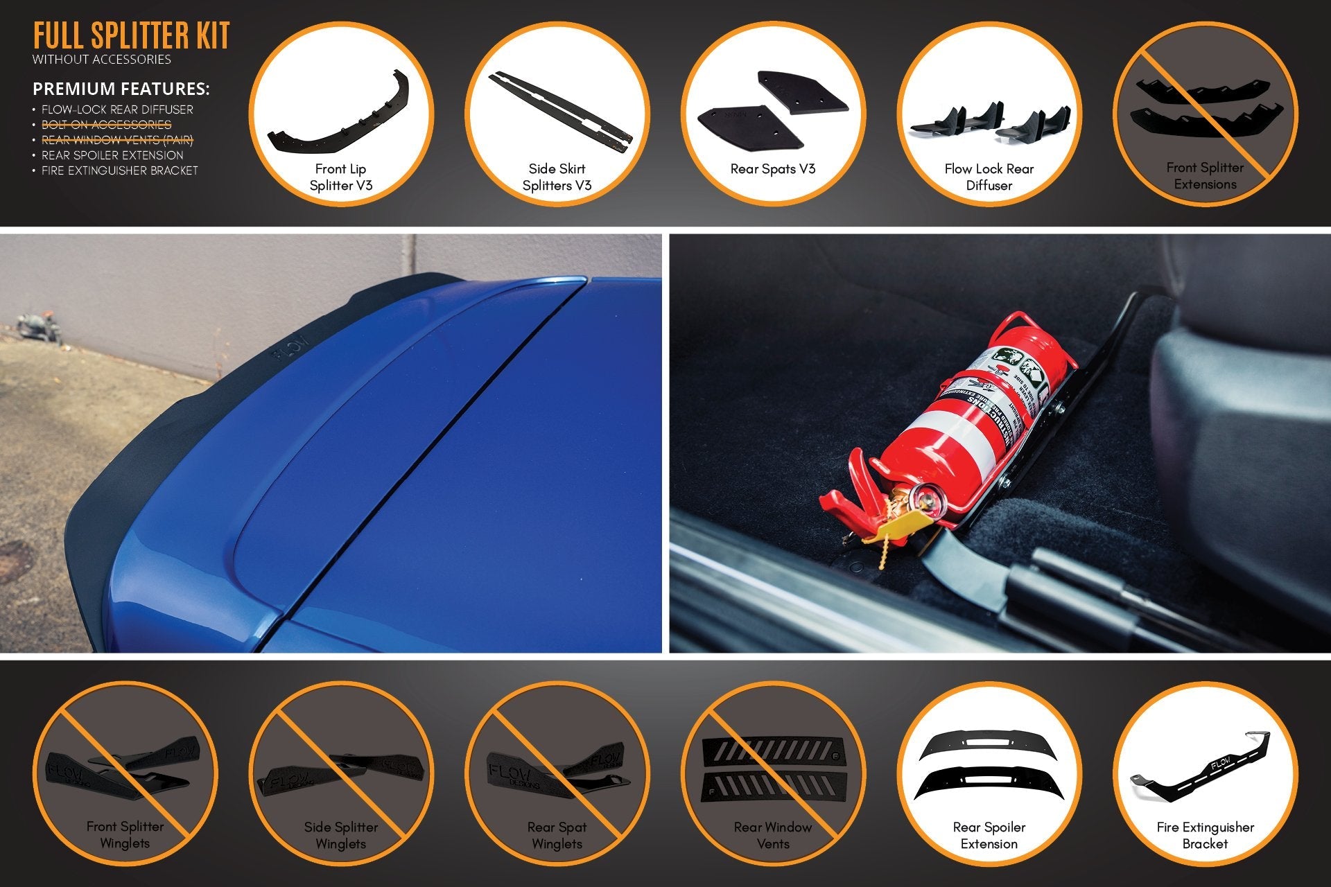 Flow Designs MK6 Golf R Full Lip Splitter Set - iilumolab