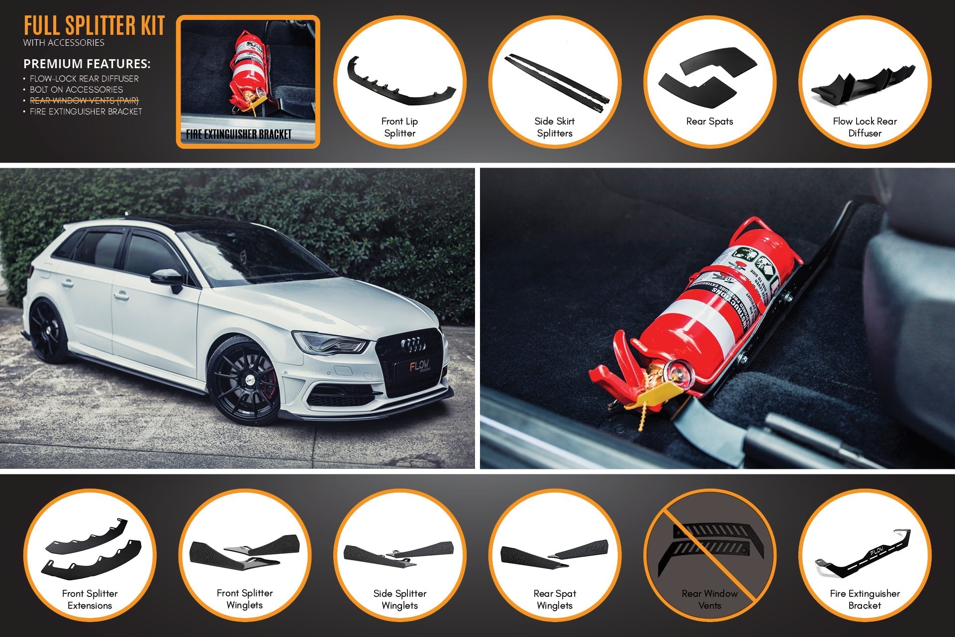 Flow Designs S3 8V Pre-Facelift Sportback Full Lip Splitter Set - iilumolab