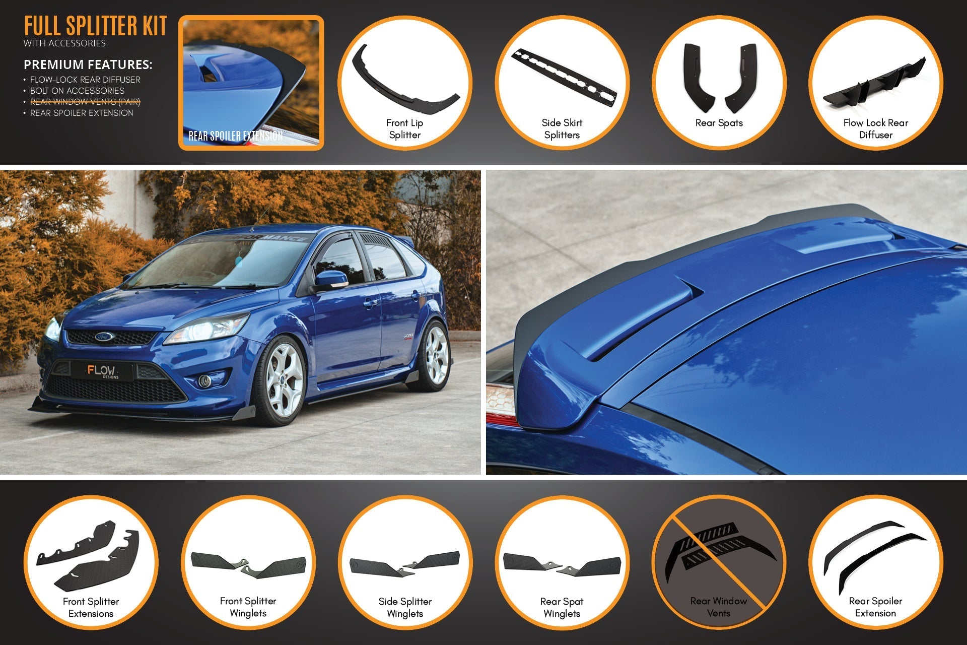 Flow Designs XR5 Focus Turbo V3 Full Lip Splitter Set - iilumolab