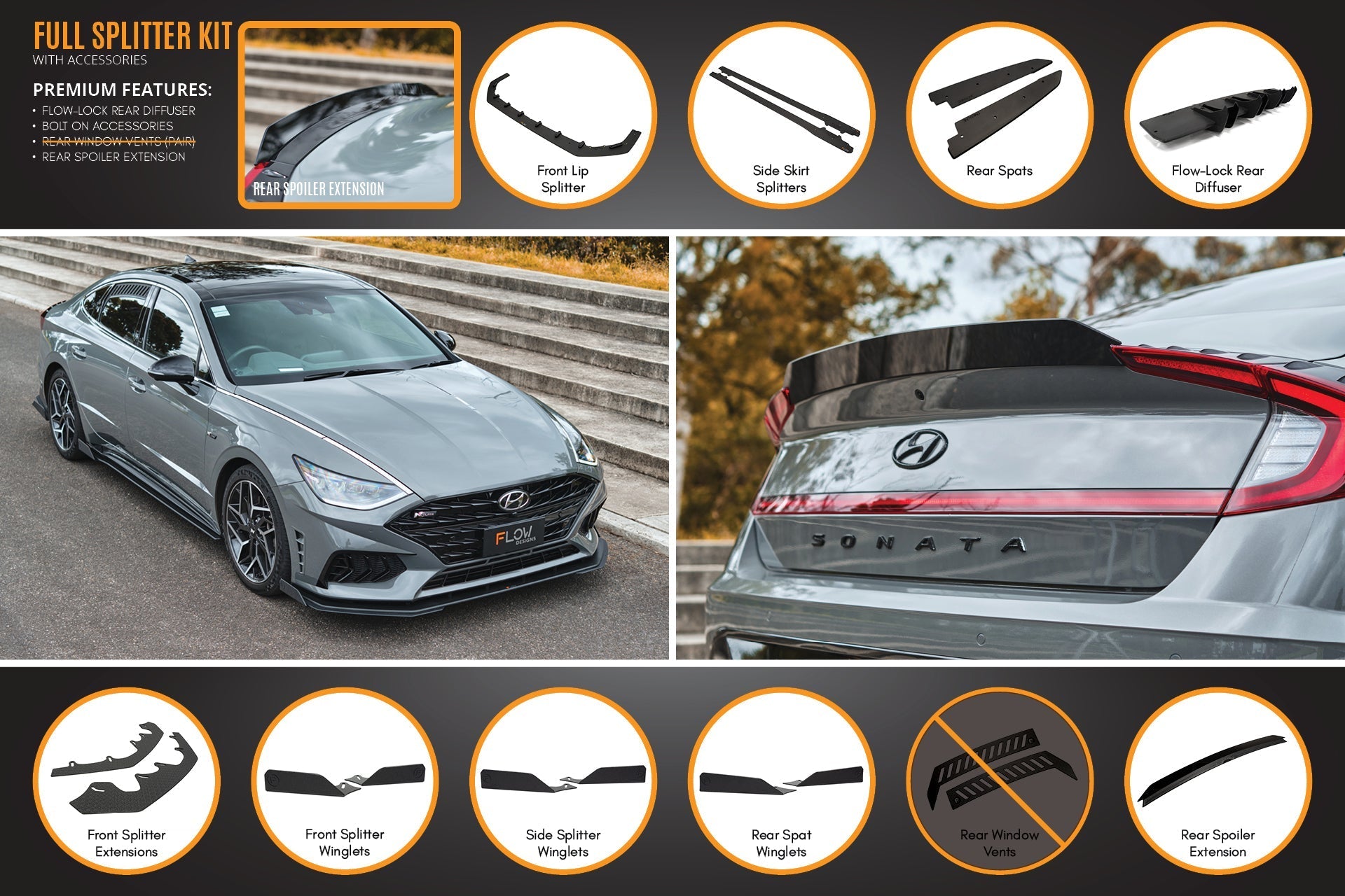 Flow Designs DN8 Sonata N Line 2020-2023 Full Lip Splitter Set - iilumolab