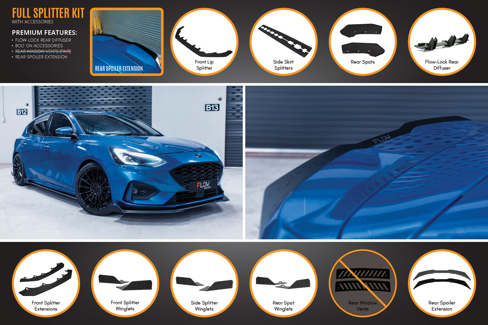 Flow Designs MK4 Focus ST-Line Full Lip Splitter Set - iilumolab