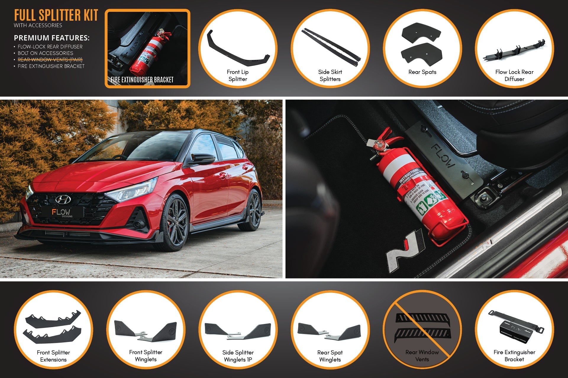 Flow Designs i20 N BC3 Pre-Facelift Full Lip Splitter Set - iilumolab