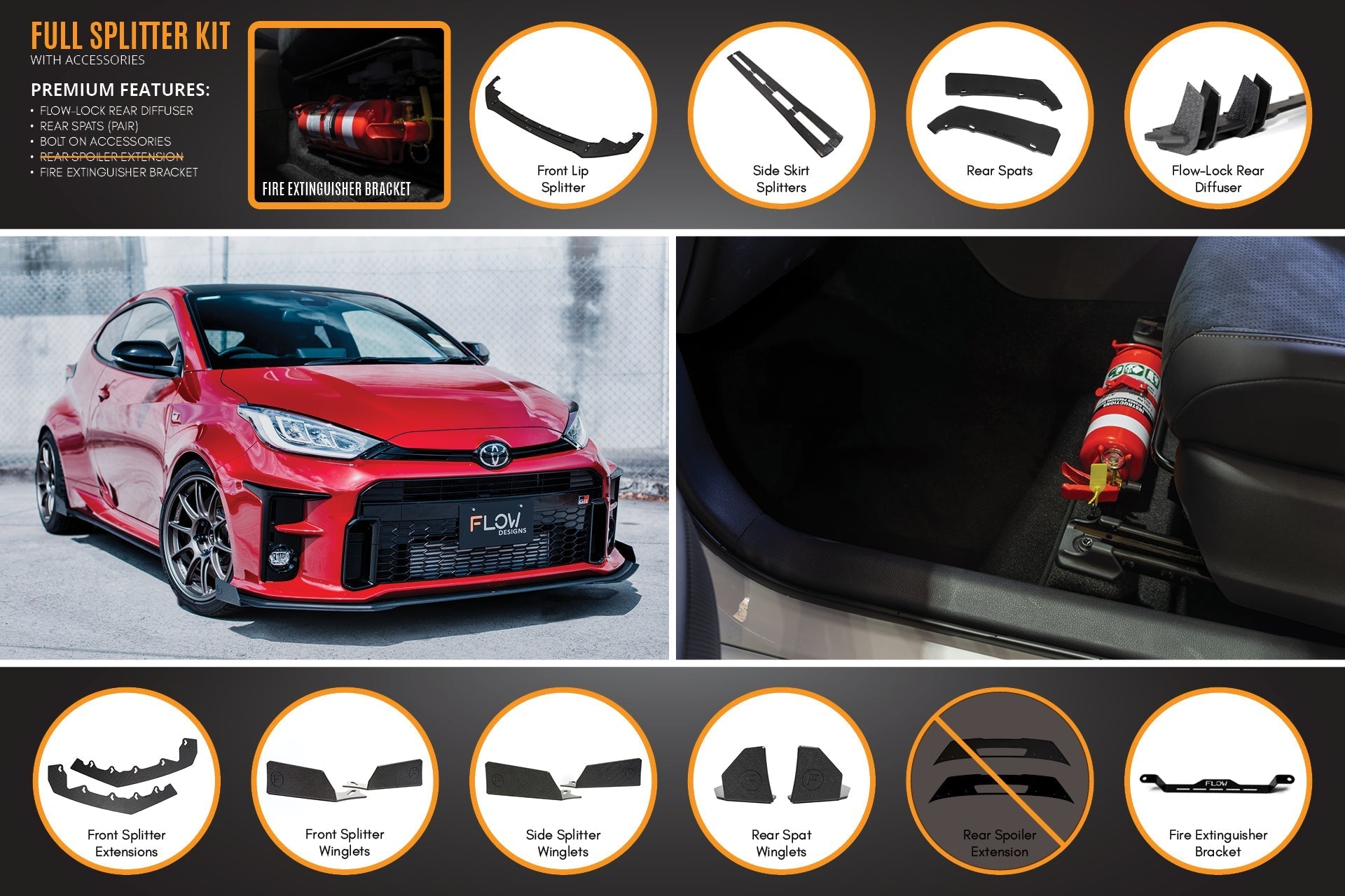 Flow Designs Yaris GR Gen1 Full Lip Splitter Kit With Rear Diffuser