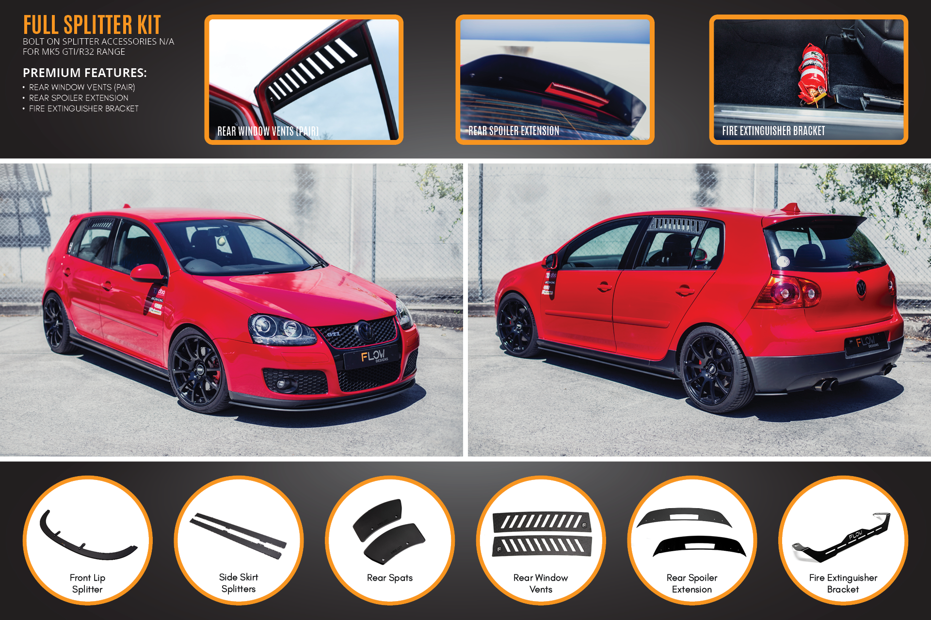Flow Designs MK5 Golf GTI Full Lip Splitter Set - iilumolab