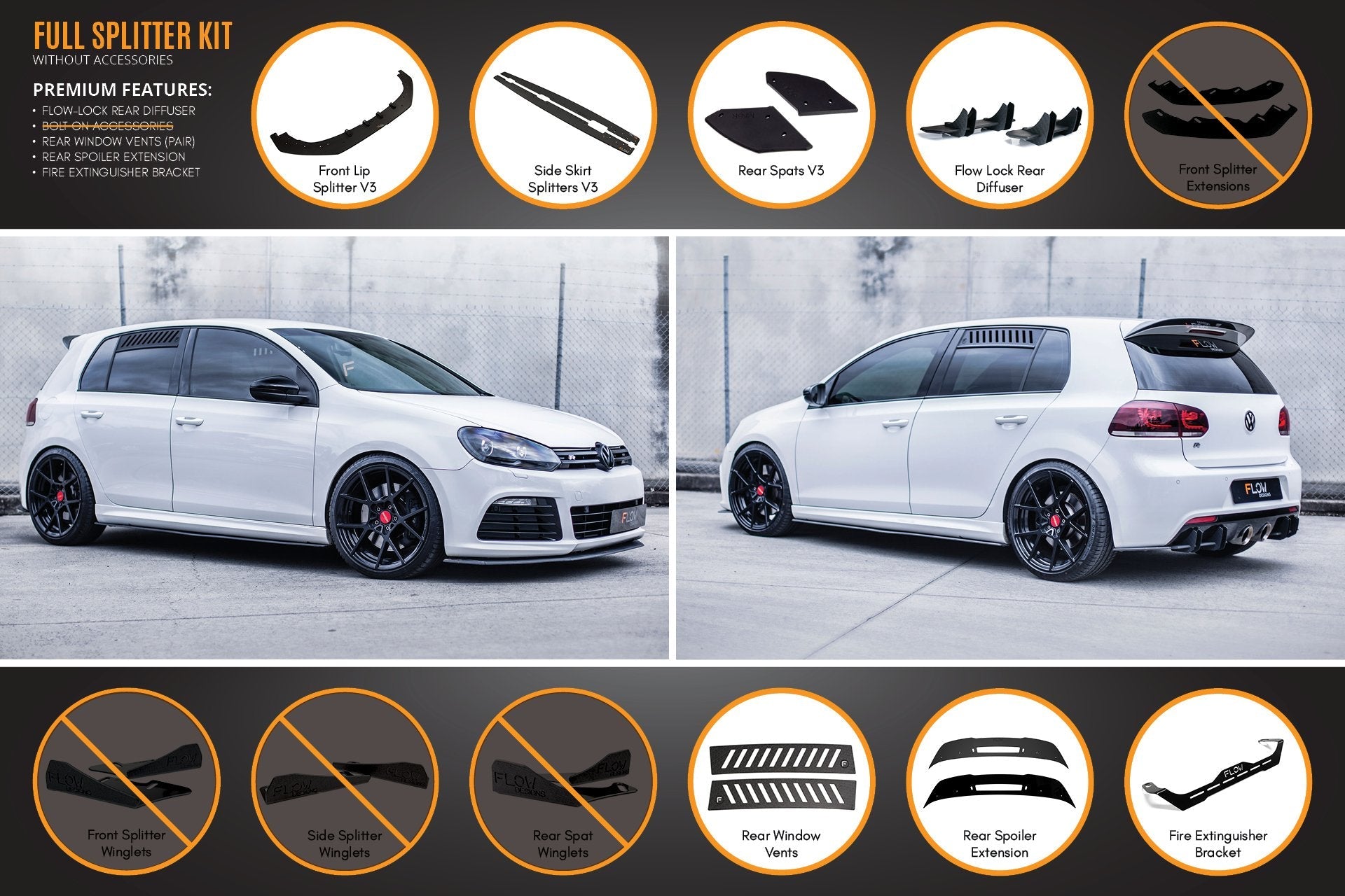 Flow Designs MK6 Golf R Full Lip Splitter Set - iilumolab