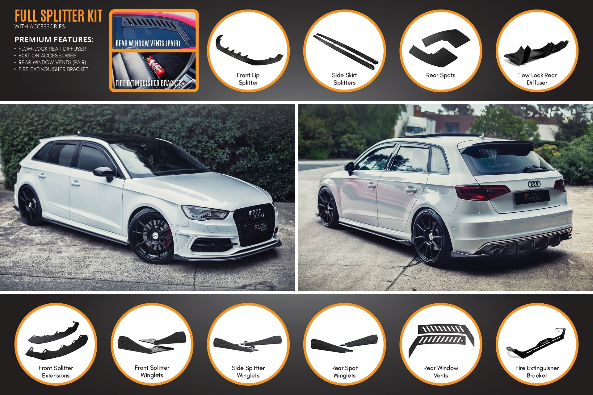 Flow Designs S3 8V Pre-Facelift Sportback Full Lip Splitter Set - iilumolab