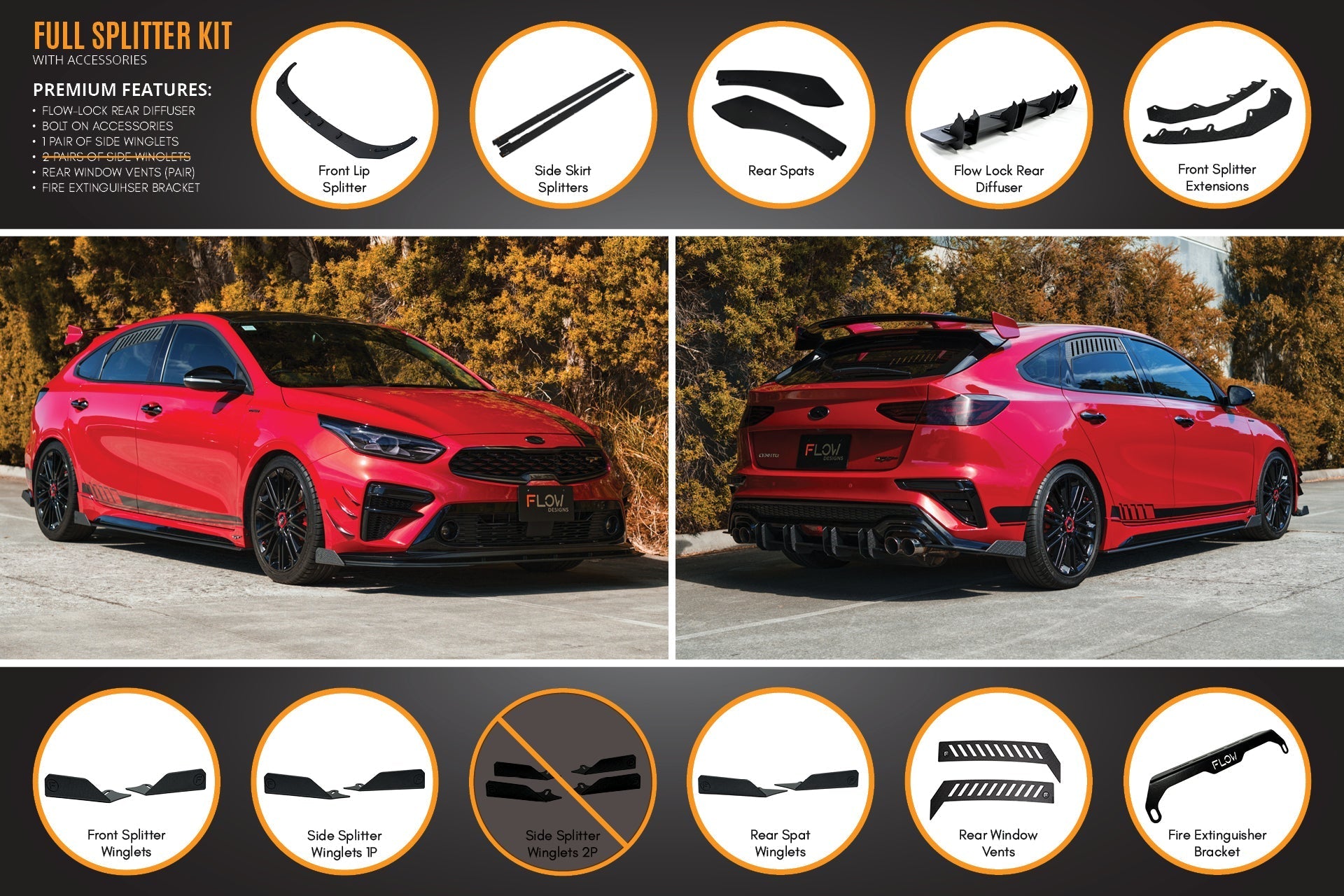 Flow Designs Cerato GT Hatch PFL Full Lip Splitter Set - iilumolab