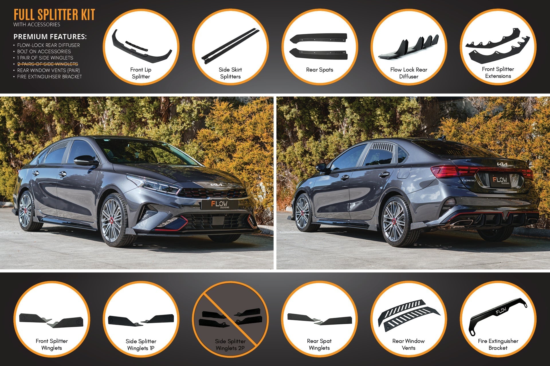 Flow Designs Cerato GT Sedan FL Full Lip Splitter Set - iilumolab
