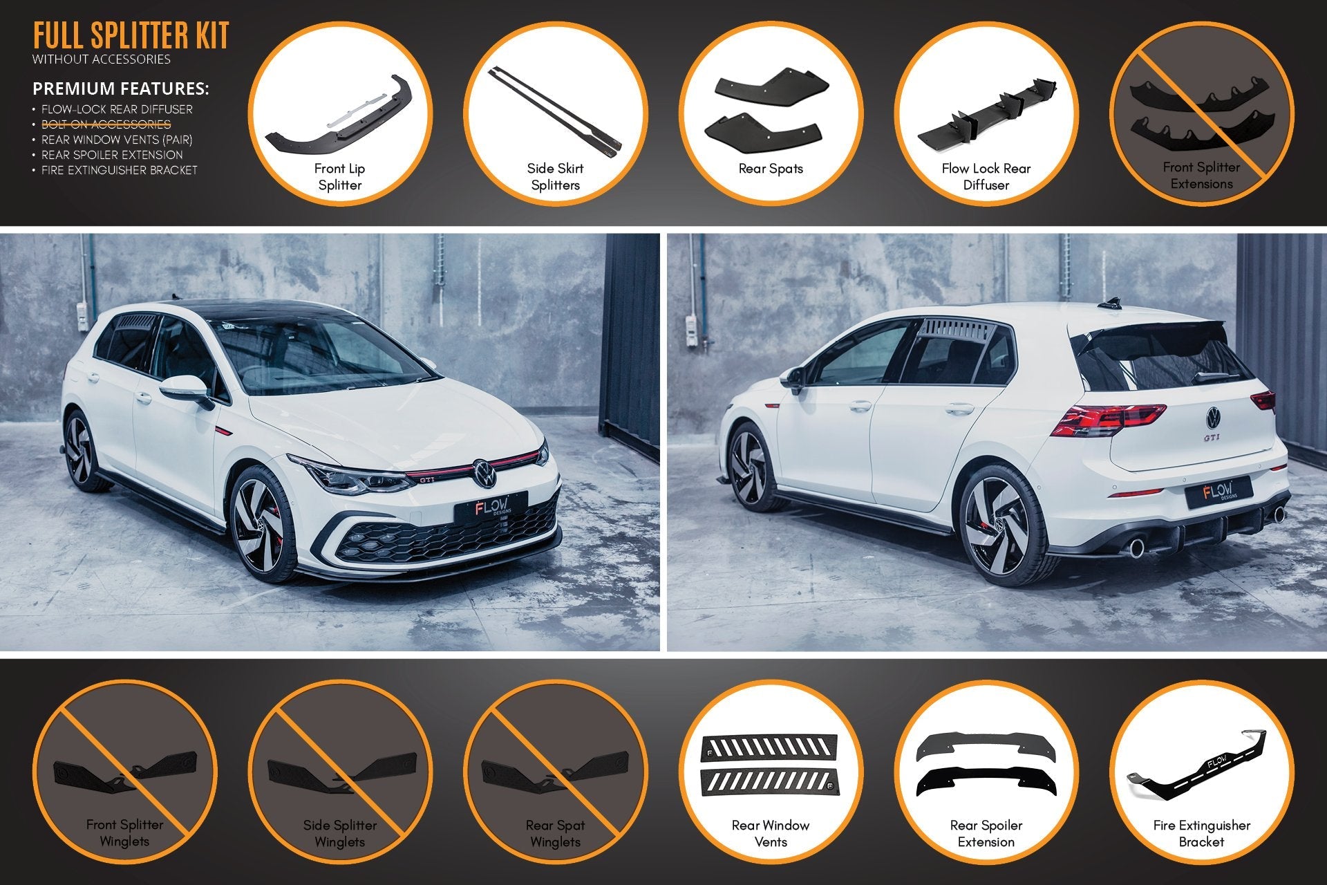 Flow Designs MK8 Golf GTI Full Lip Splitter Set - iilumolab