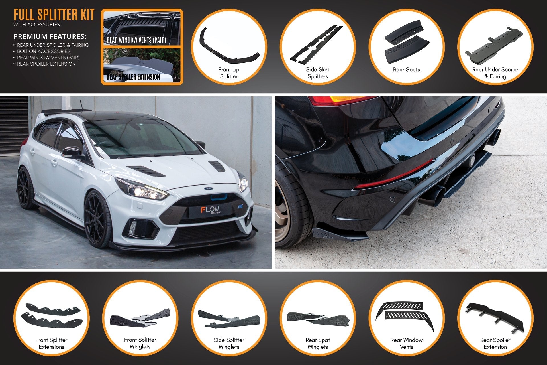 Flow Designs MK3 Focus RS Full Lip Splitter Set - iilumolab