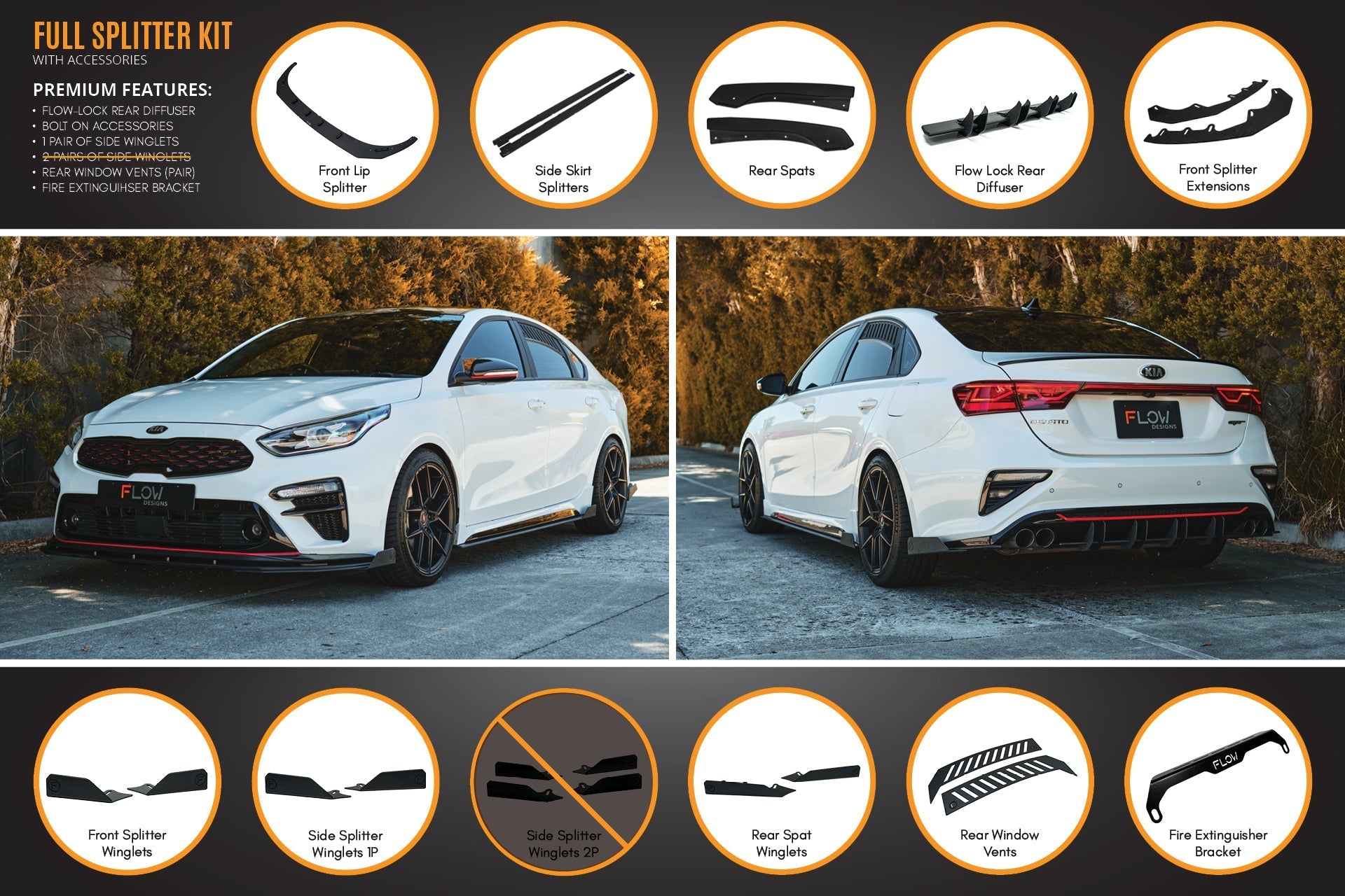 Flow Designs Cerato GT Sedan PFL Full Lip Splitter Set - iilumolab
