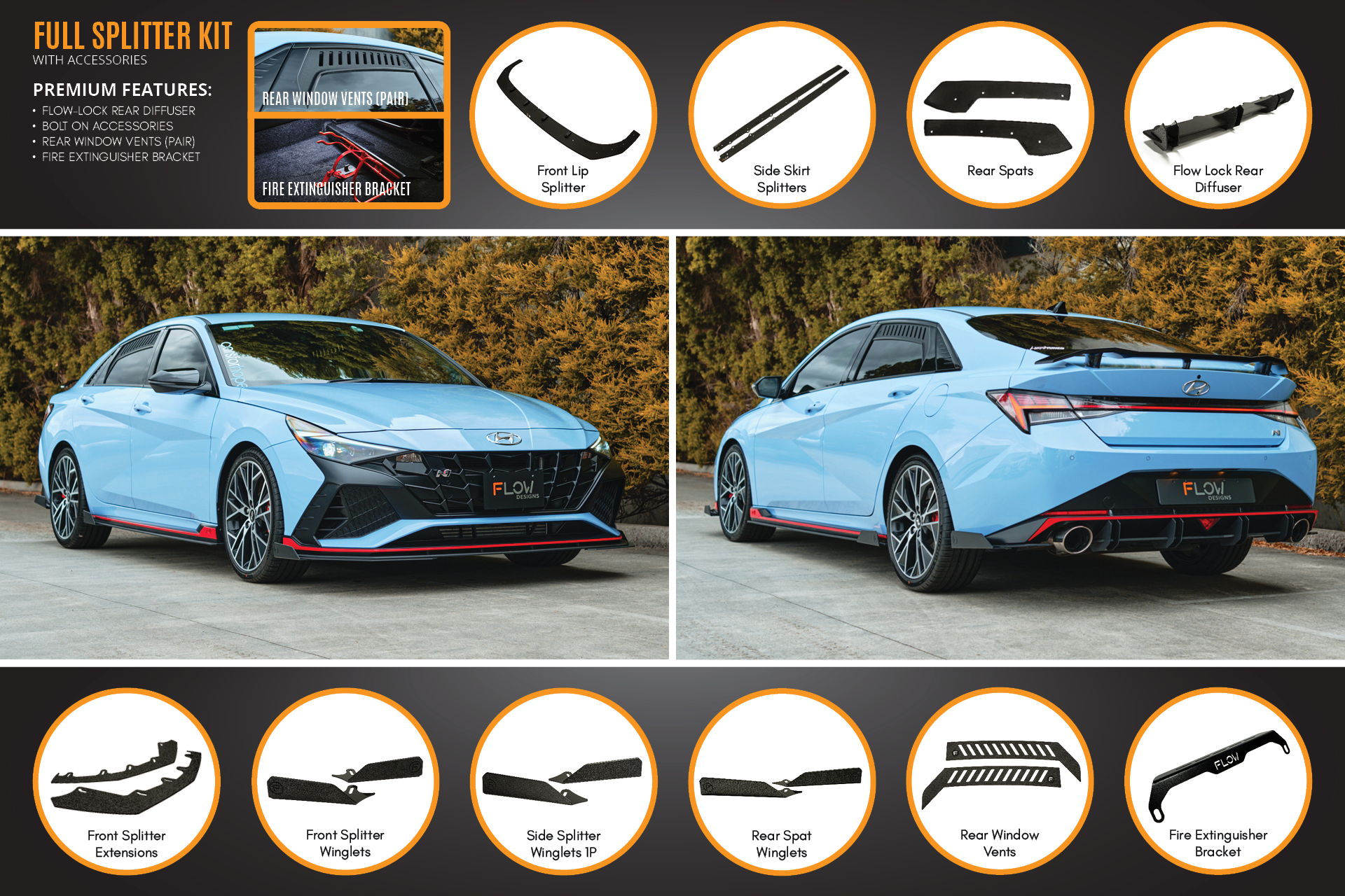 Flow Designs CN7 Elantra N Sedan 2021 Full Lip Splitter Set - iilumolab
