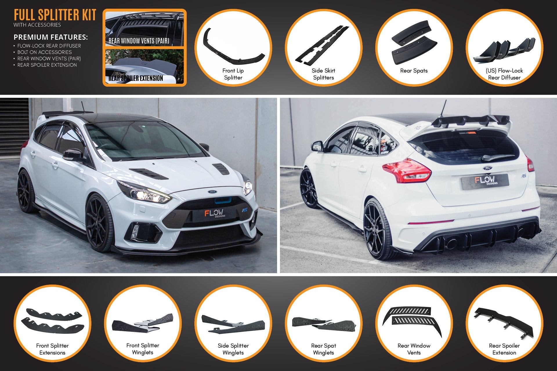 Flow Designs MK3 Focus RS Full Lip Splitter Set - iilumolab