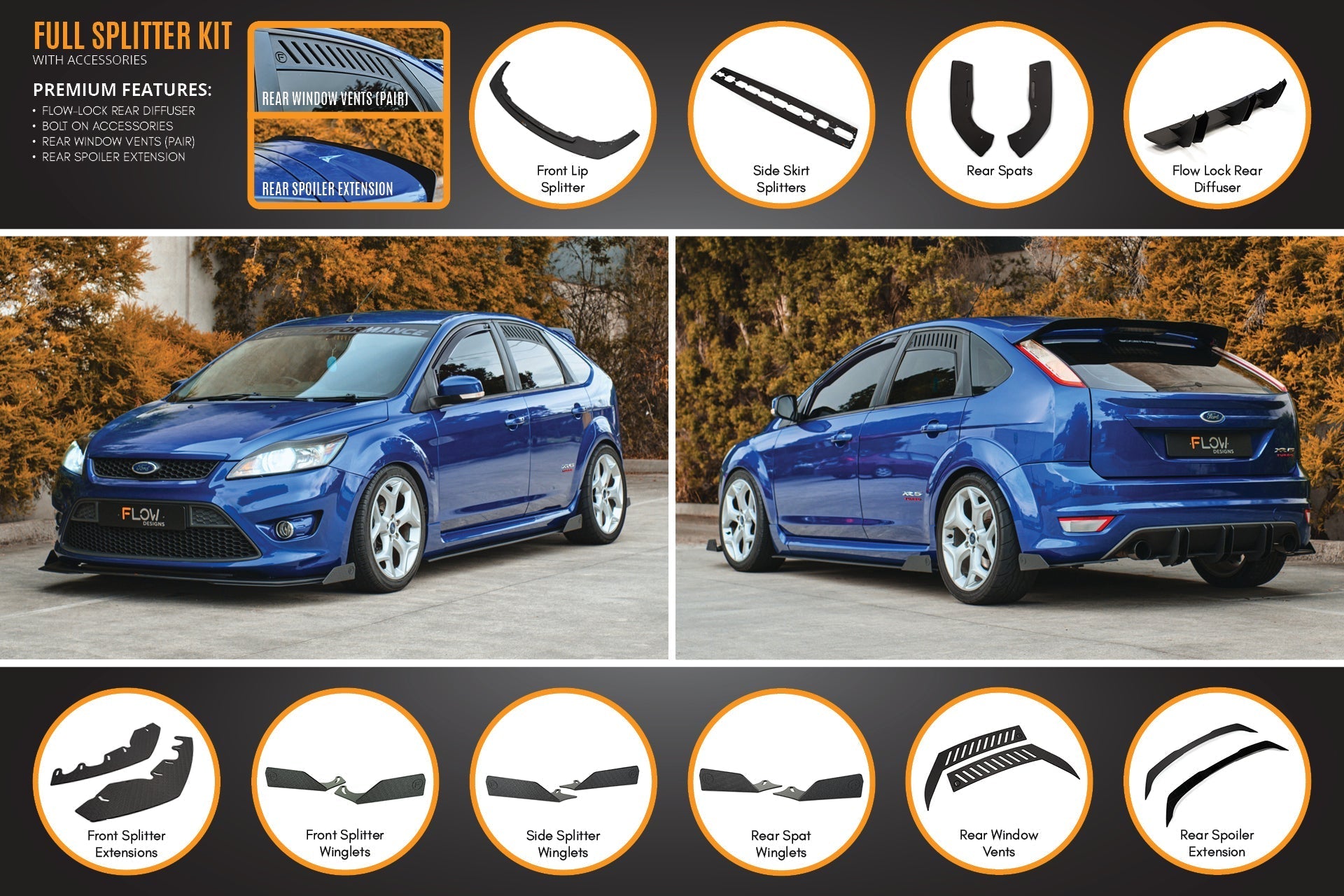 Flow Designs XR5 Focus Turbo V3 Full Lip Splitter Set - iilumolab