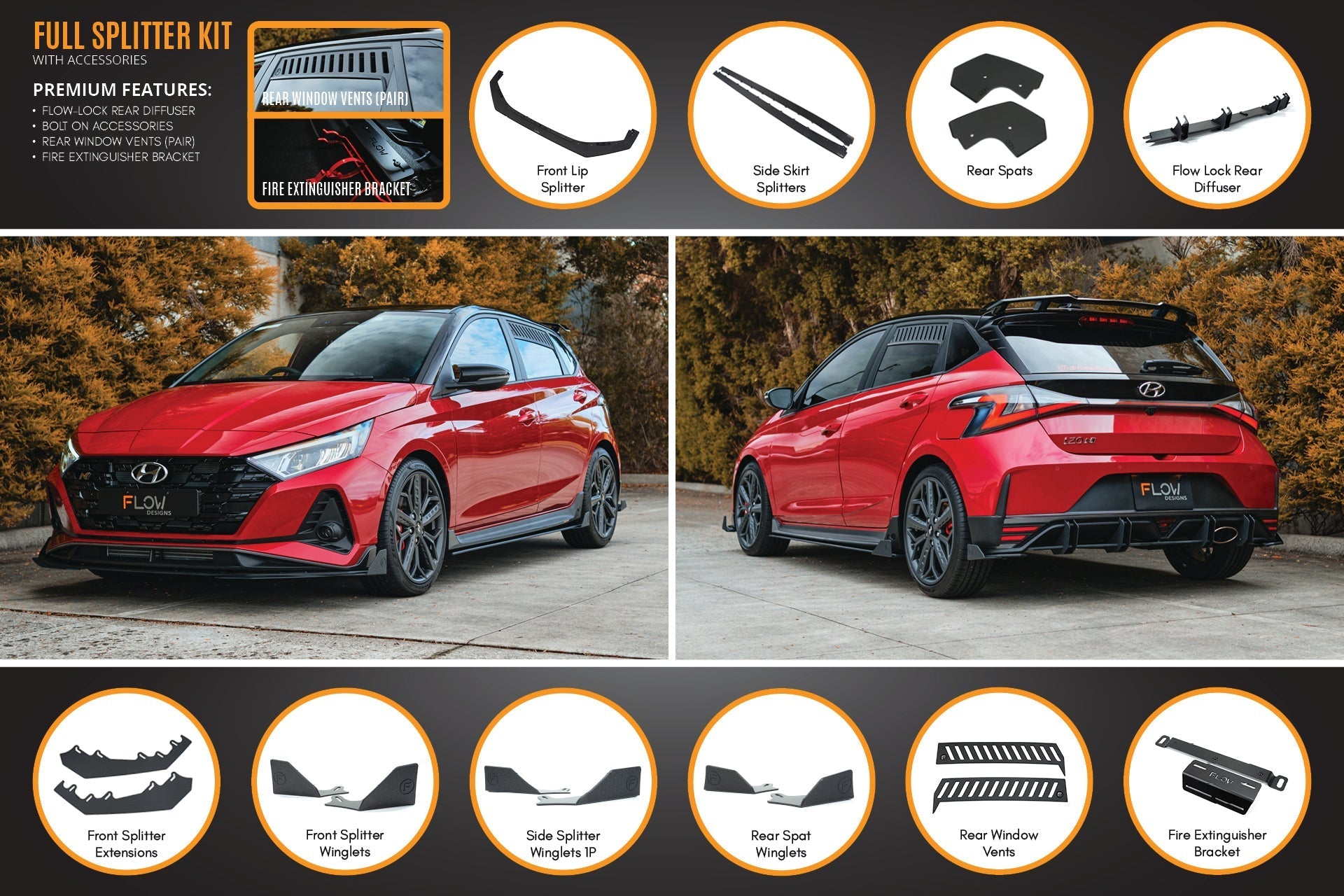 Flow Designs i20 N BC3 Pre-Facelift Full Lip Splitter Set - iilumolab