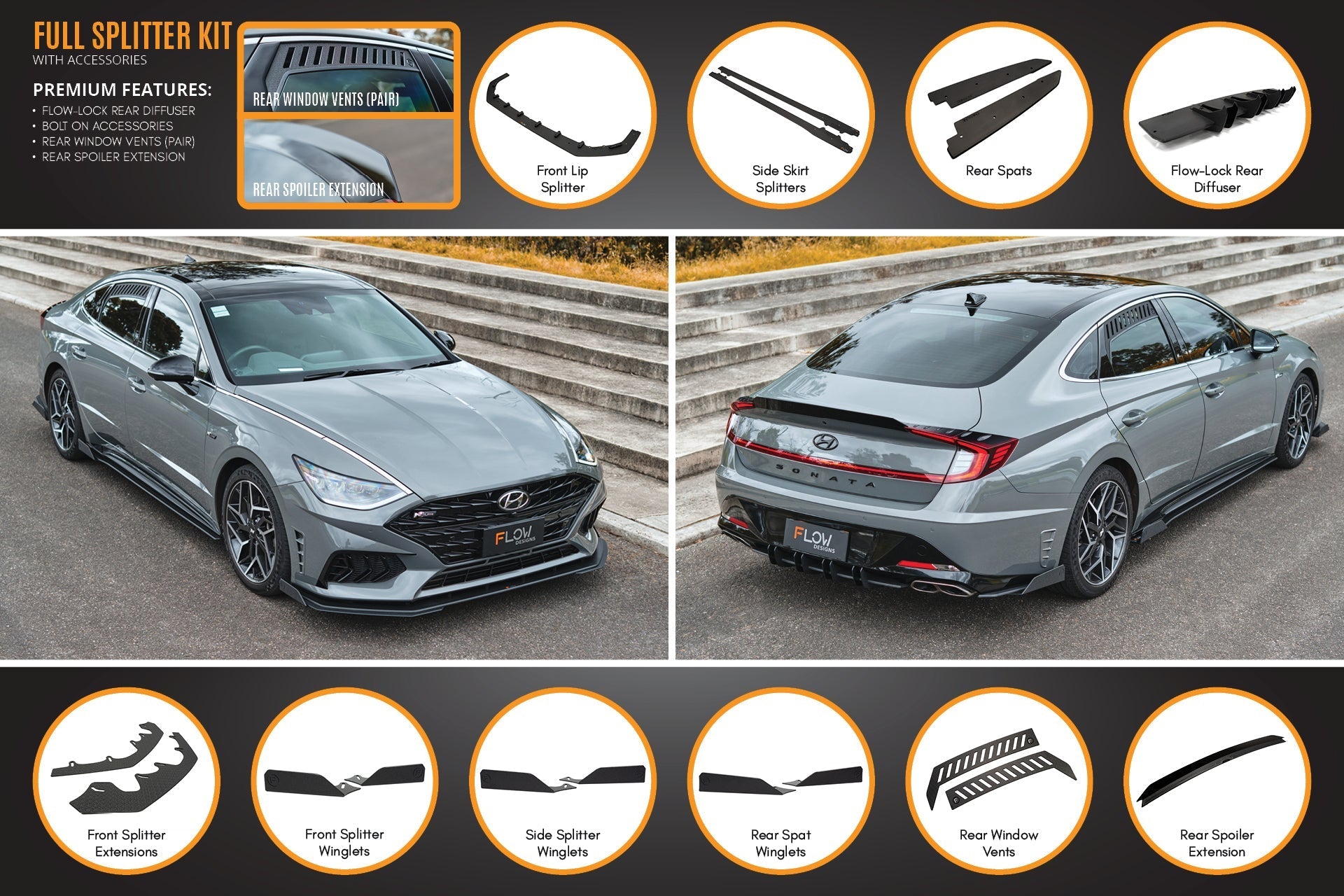 Flow Designs DN8 Sonata N Line 2020-2023 Full Lip Splitter Set - iilumolab