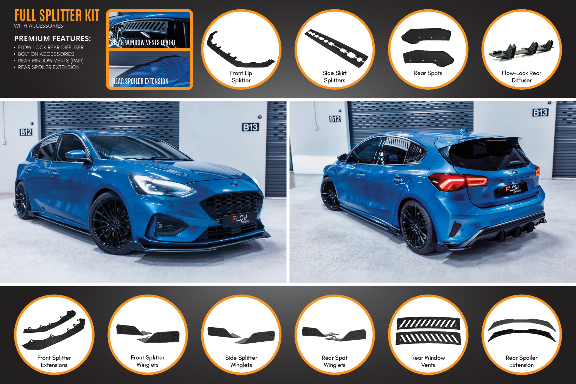 Flow Designs MK4 Focus ST-Line Full Lip Splitter Set - iilumolab