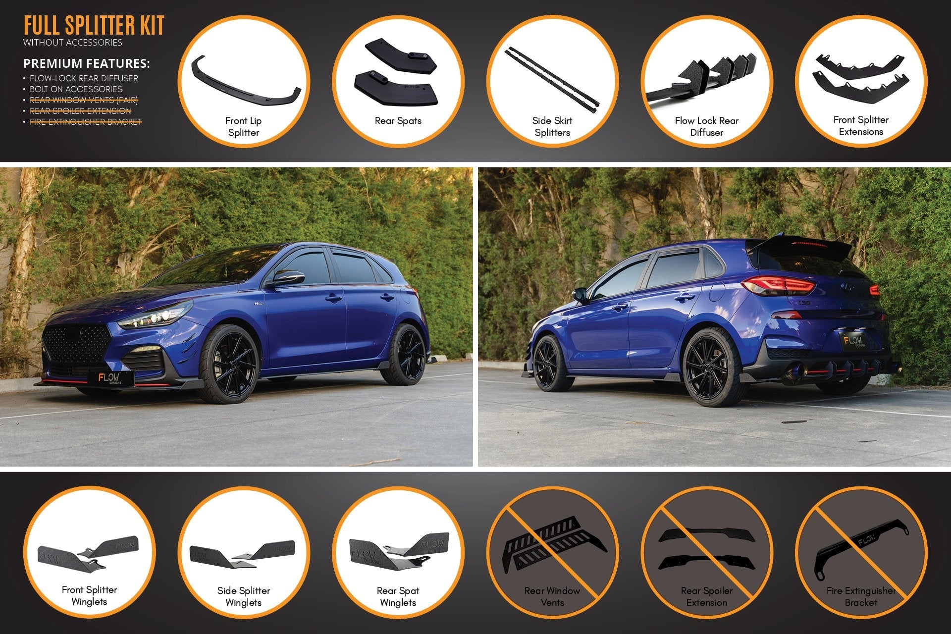 Flow Designs i30 N Line Hatch PD (2018-2023) Full Splitter Lip Set - iilumolab