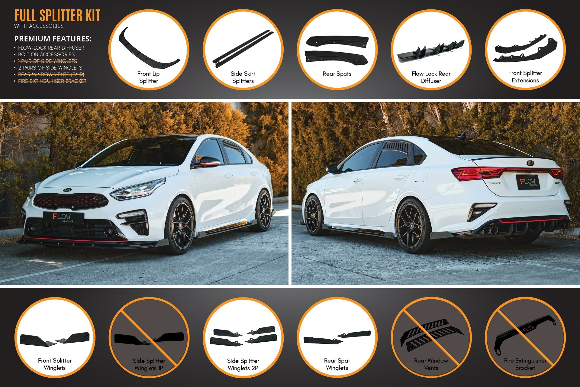 Flow Designs Cerato GT Sedan PFL Full Lip Splitter Set - iilumolab