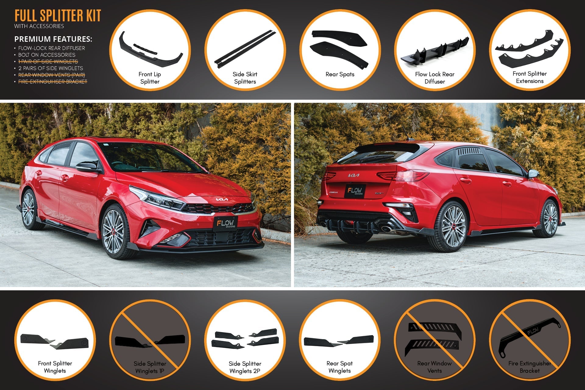Flow Designs Cerato GT Hatch Facelift Full Lip Splitter Set - iilumolab