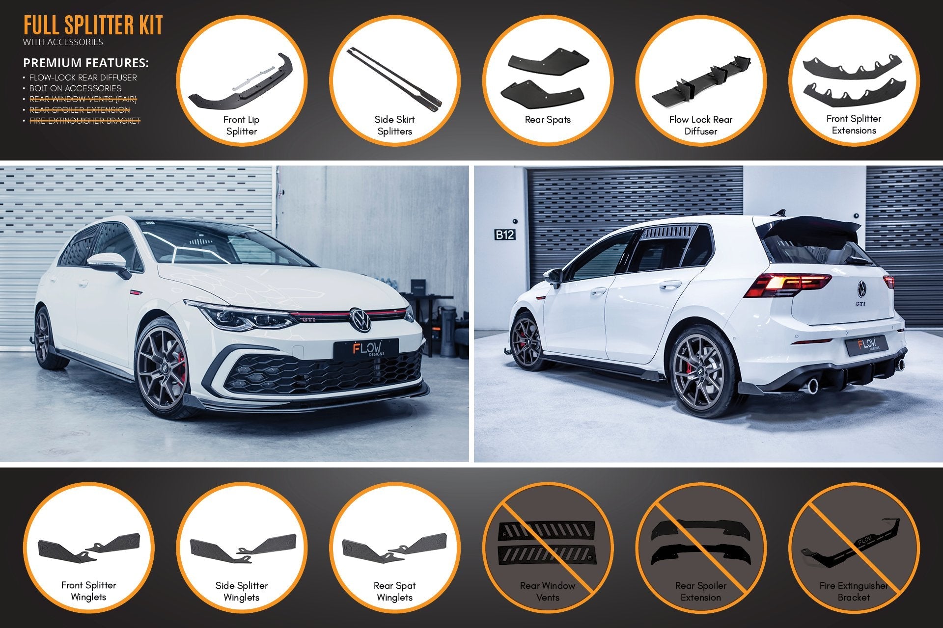 Flow Designs MK8 Golf GTI Full Lip Splitter Set - iilumolab