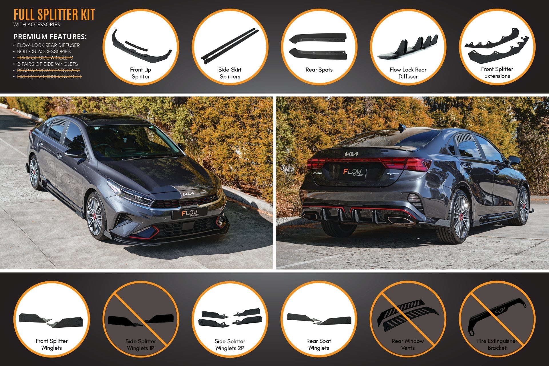 Flow Designs Cerato GT Sedan FL Full Lip Splitter Set - iilumolab
