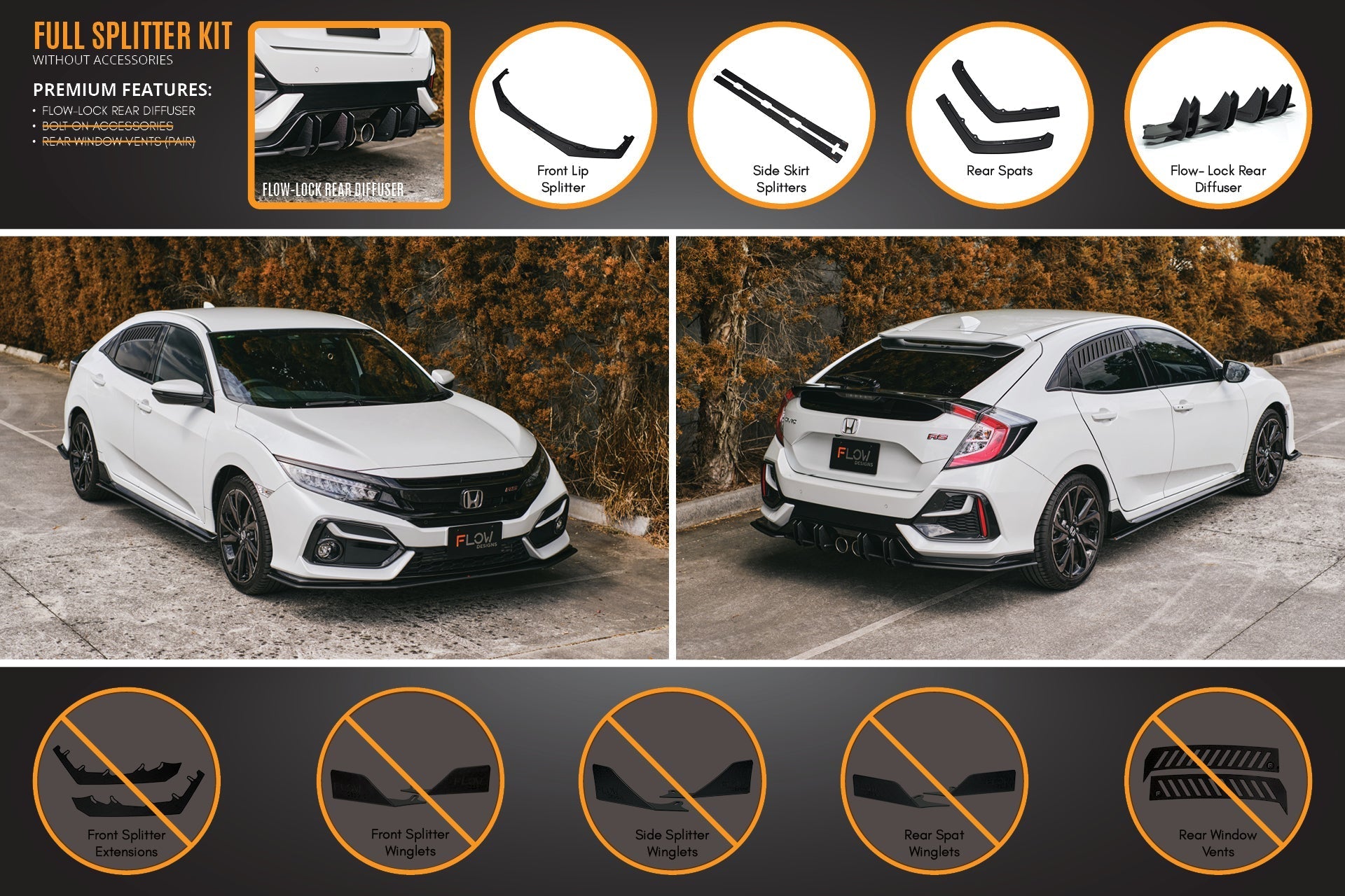 Flow Designs FK4/FK7 Civic RS Hatch FL Full Lip Splitter Set - iilumolab