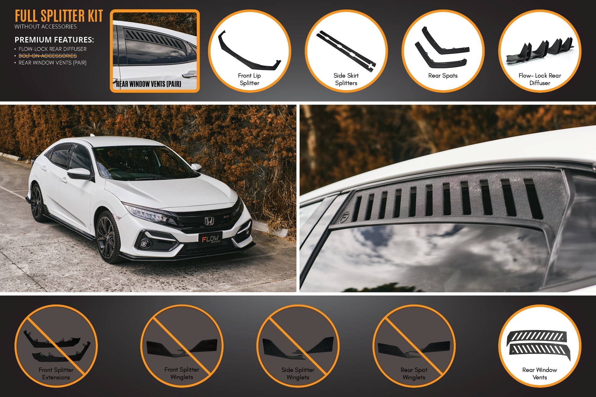 Flow Designs FK4/FK7 Civic RS Hatch FL Full Lip Splitter Set - iilumolab