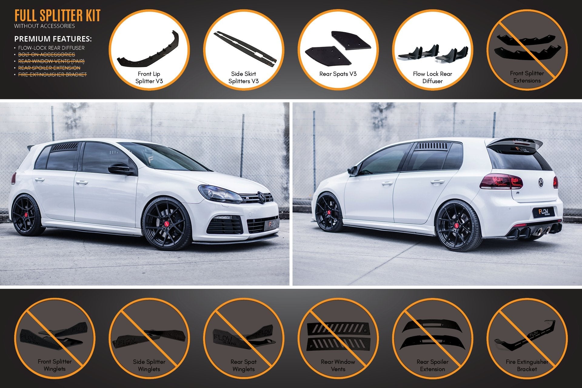 Flow Designs MK6 Golf R Full Lip Splitter Set - iilumolab