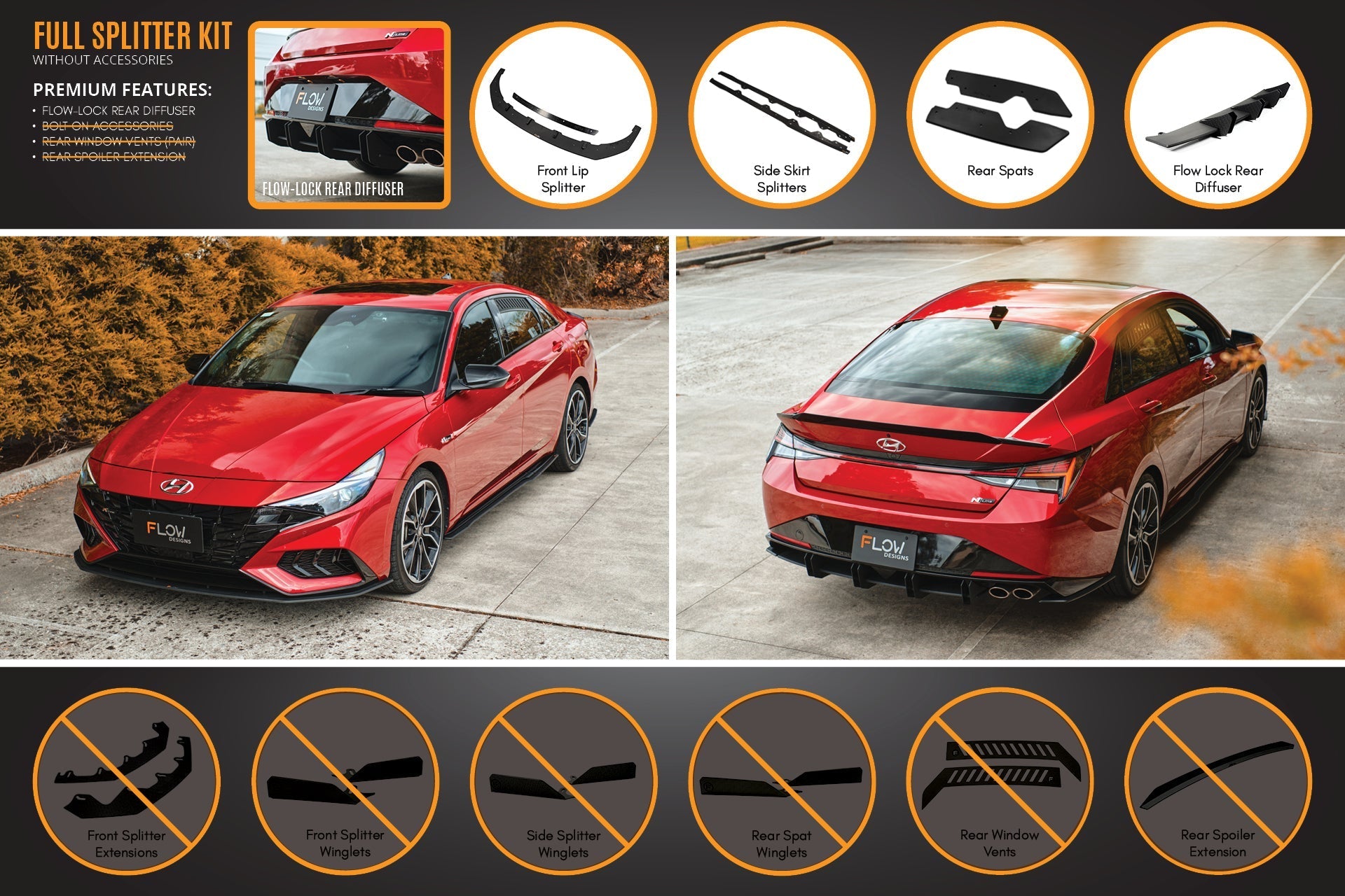 Flow Designs CN7 i30 N Line Sedan 2020 - 2022 Full Lip Splitter Set - iilumolab