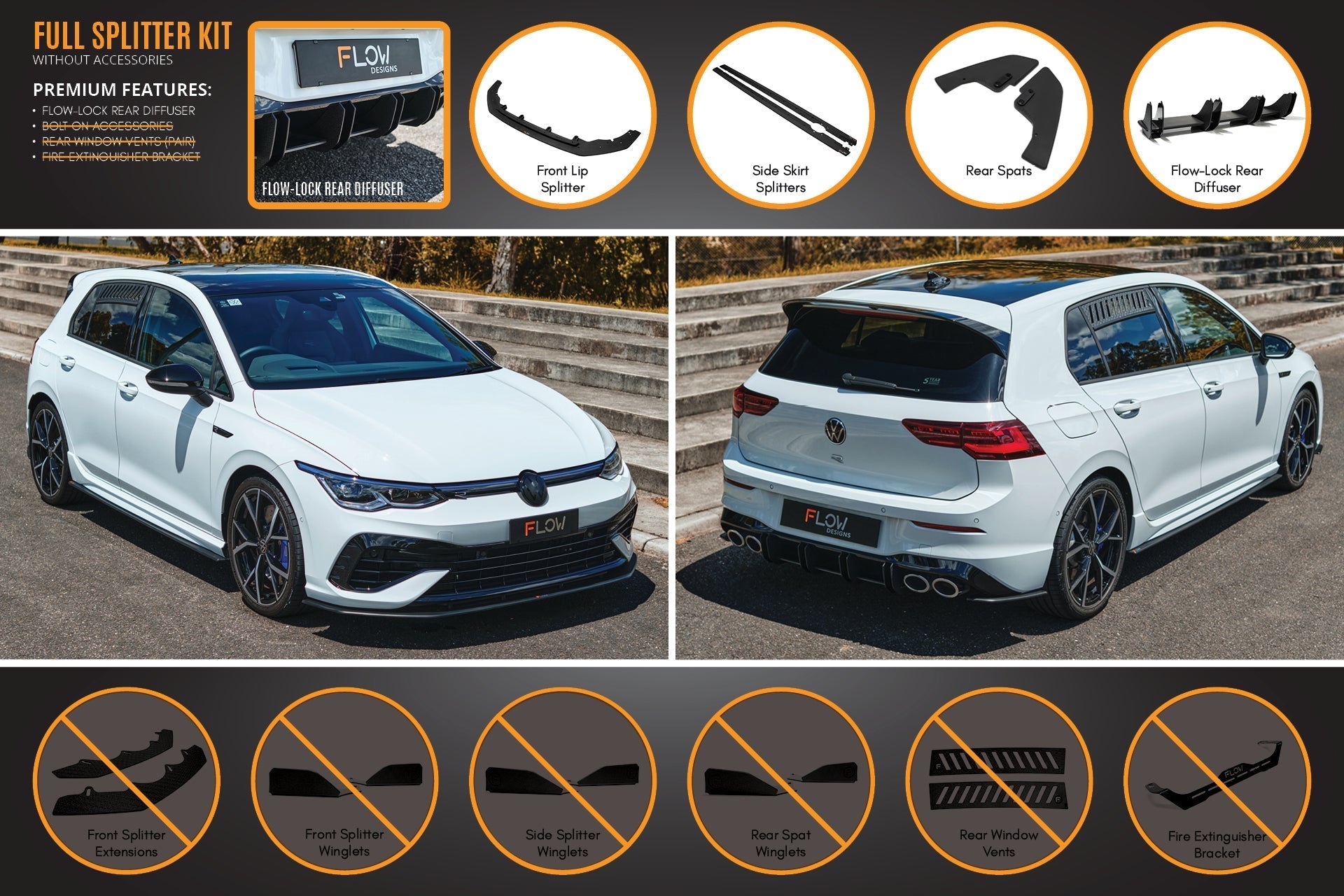 Flow Designs MK8 Golf R Full Lip Splitter Set - iilumolab