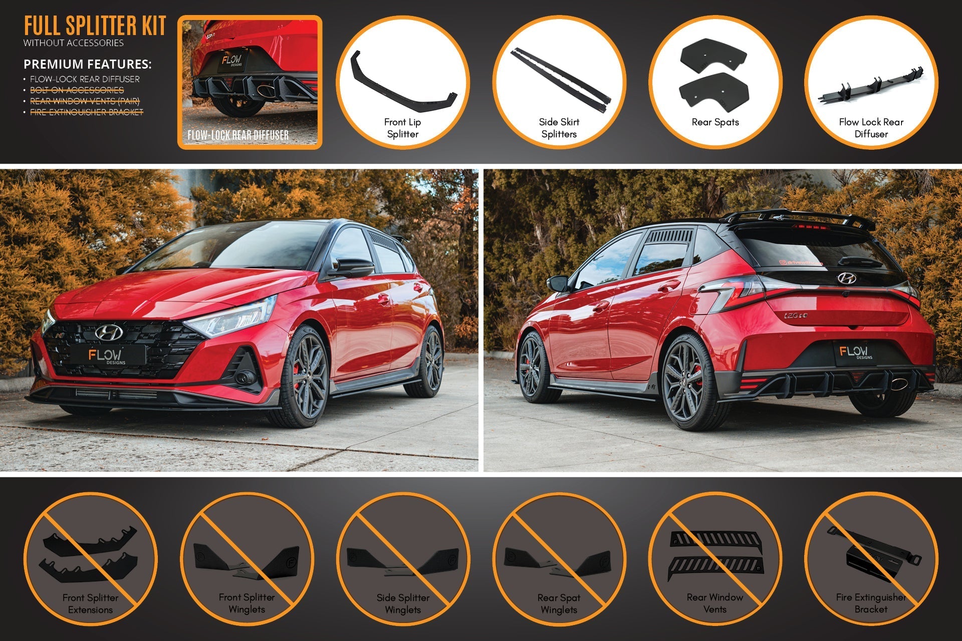Flow Designs i20 N BC3 Pre-Facelift Full Lip Splitter Set - iilumolab