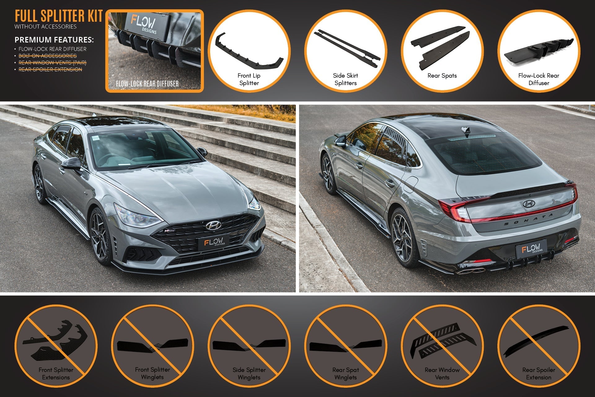 Flow Designs DN8 Sonata N Line 2020-2023 Full Lip Splitter Set - iilumolab