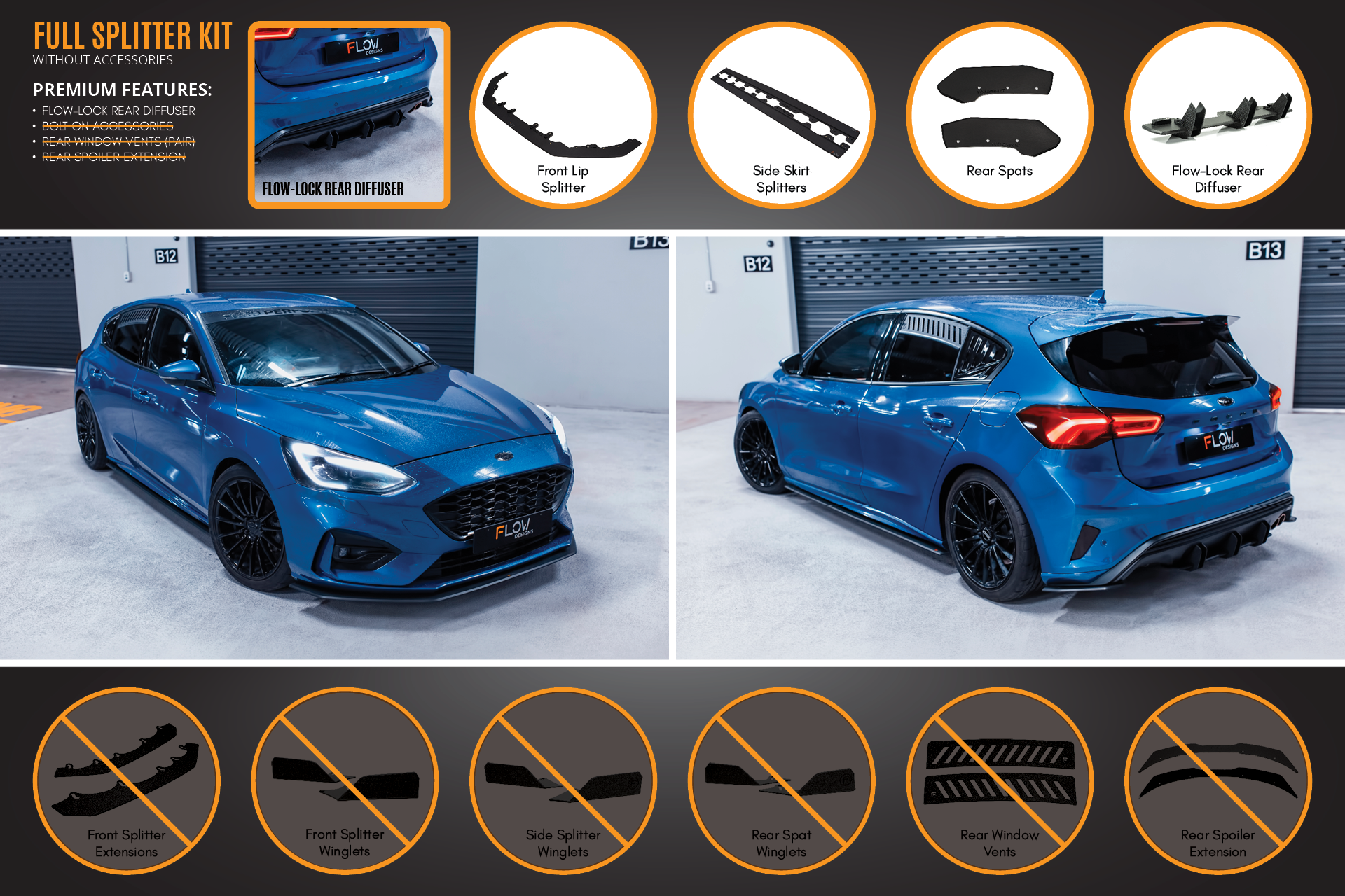 Flow Designs MK4 Focus ST-Line Full Lip Splitter Set - iilumolab