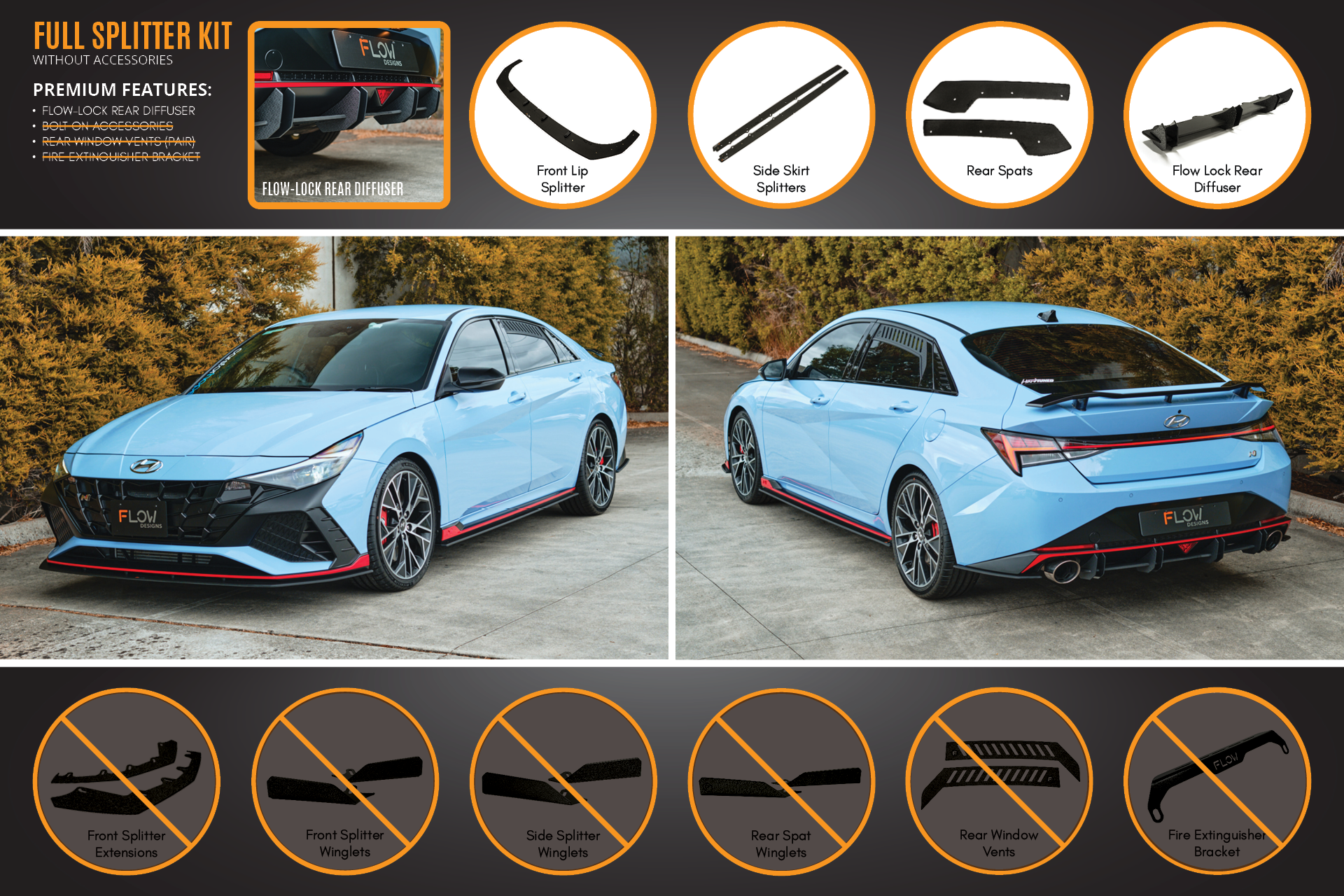 Flow Designs CN7 Elantra N Sedan 2021 Full Lip Splitter Set - iilumolab
