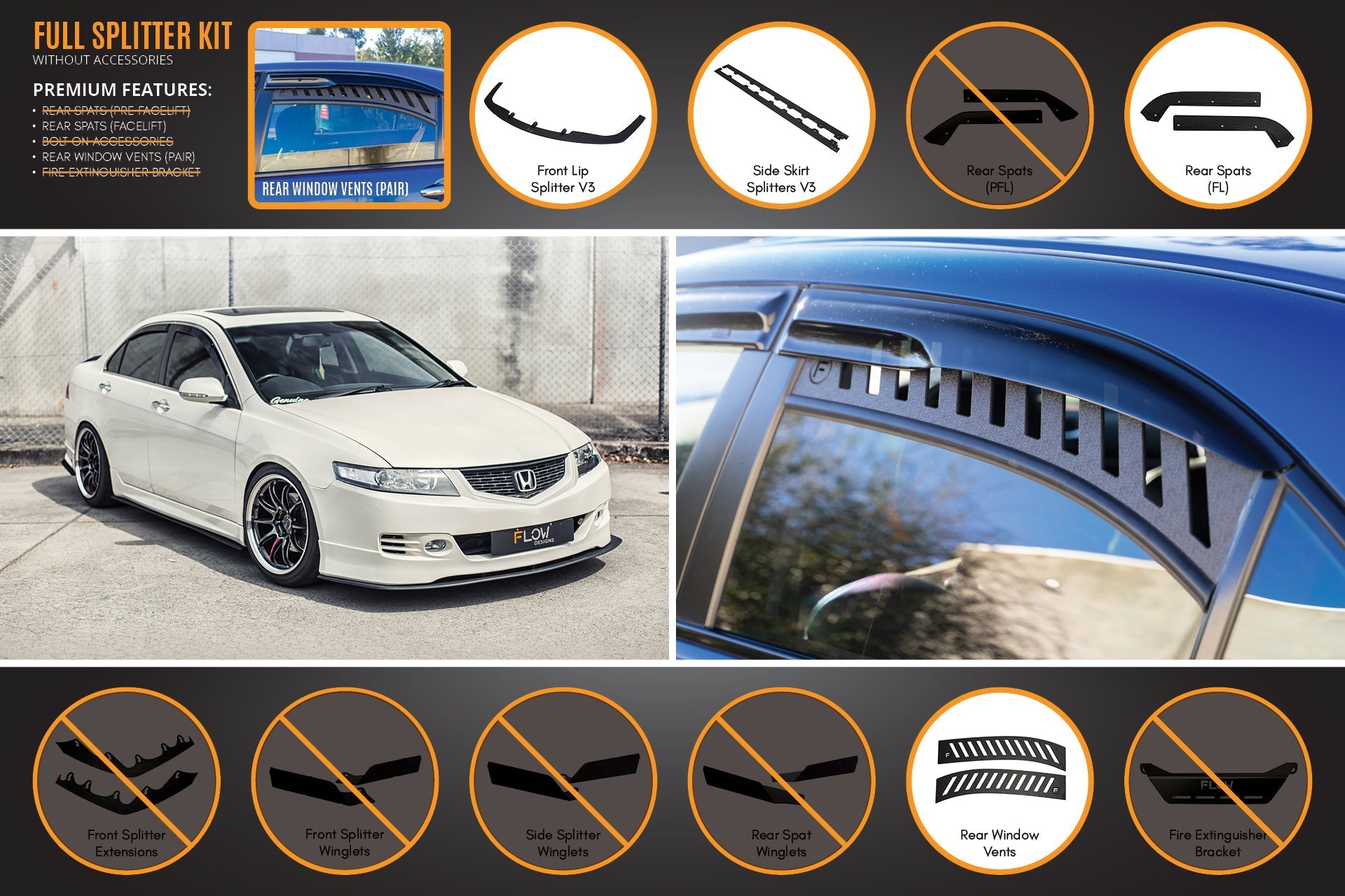 Flow Designs Honda Accord Euro PRE-FACELIFT CL7/CL9 Full Lip Splitter Set - iilumolab
