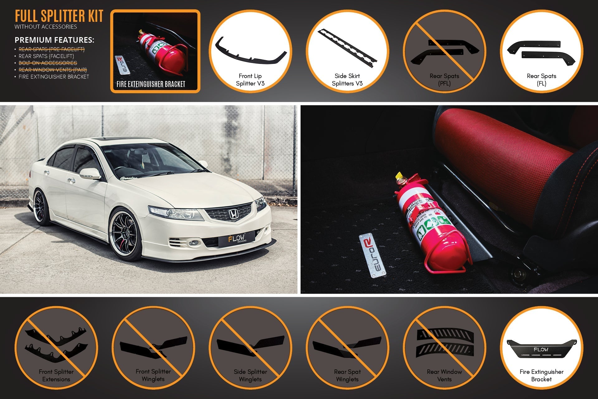 Flow Designs Honda Accord Euro PRE-FACELIFT CL7/CL9 Full Lip Splitter Set - iilumolab